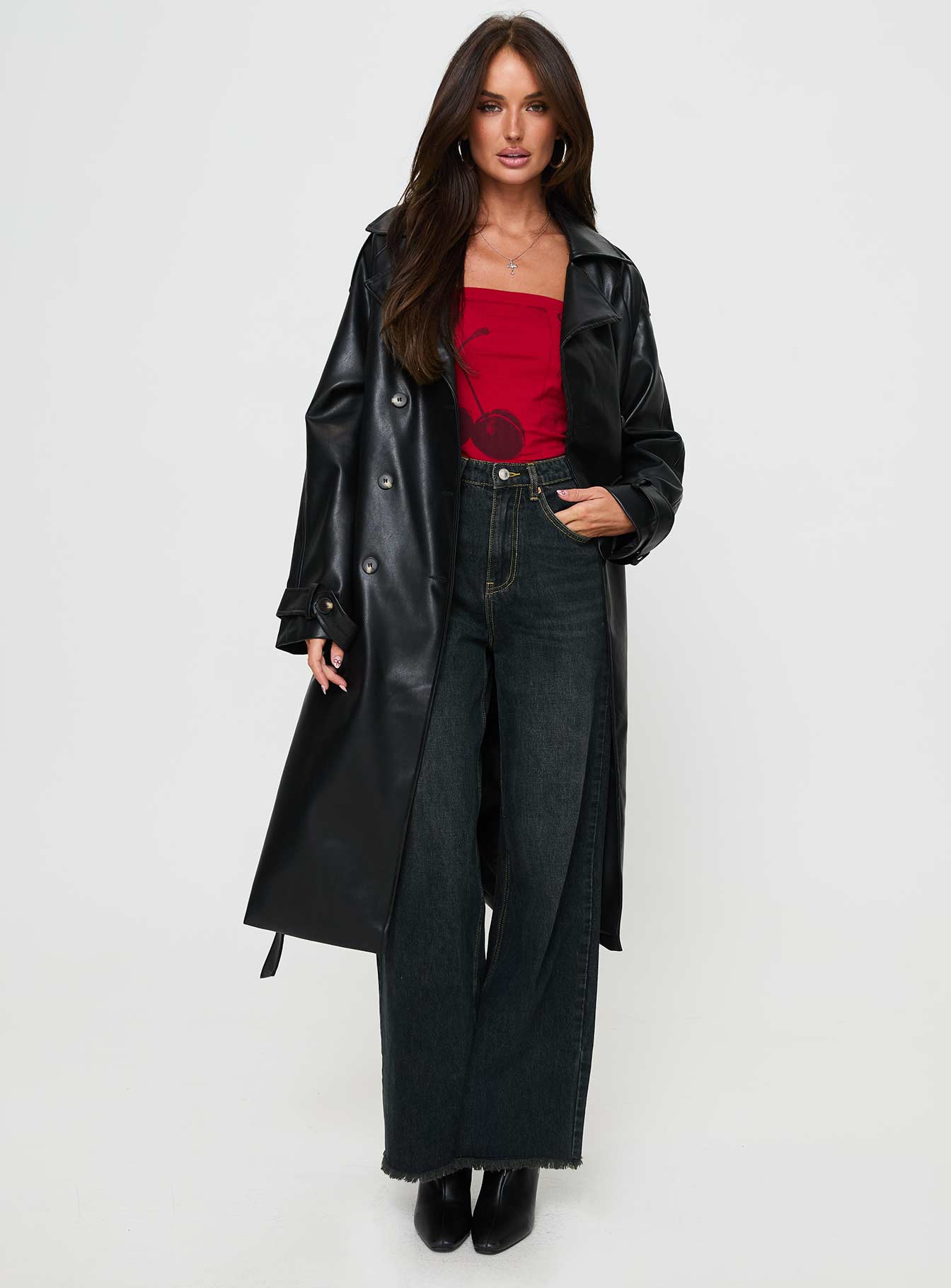 Neo Faux Leather Trench Onyx、mySite、solidvoid