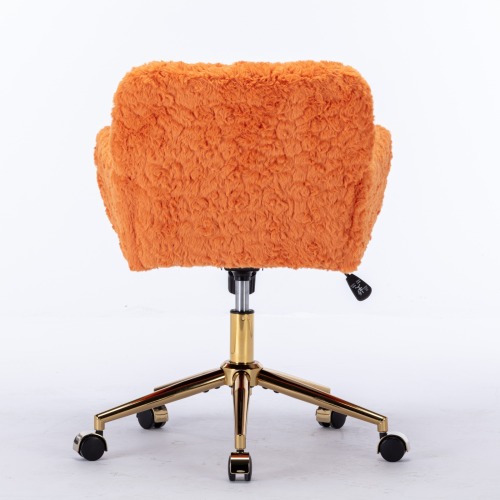 A&A Furniture Office Chair,Artificial rabbit hair Home Office Chair with Golden Metal Base,Adjustable Desk Chair Swivel Office Chair,Vanity Chair(Orange)、、casual