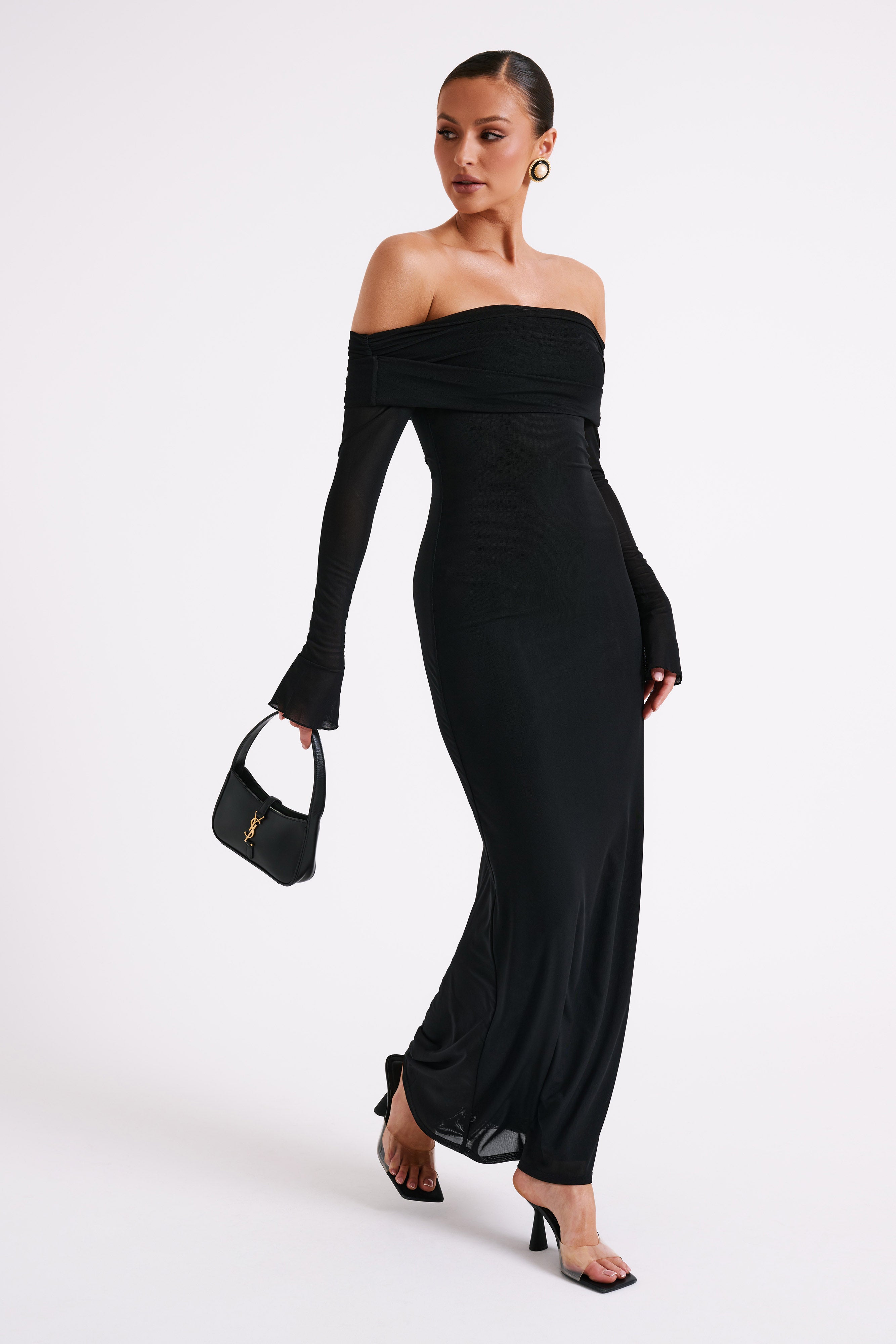 Josie Off Shoulder Mesh Maxi Dress - Black、mySite、solidvoid