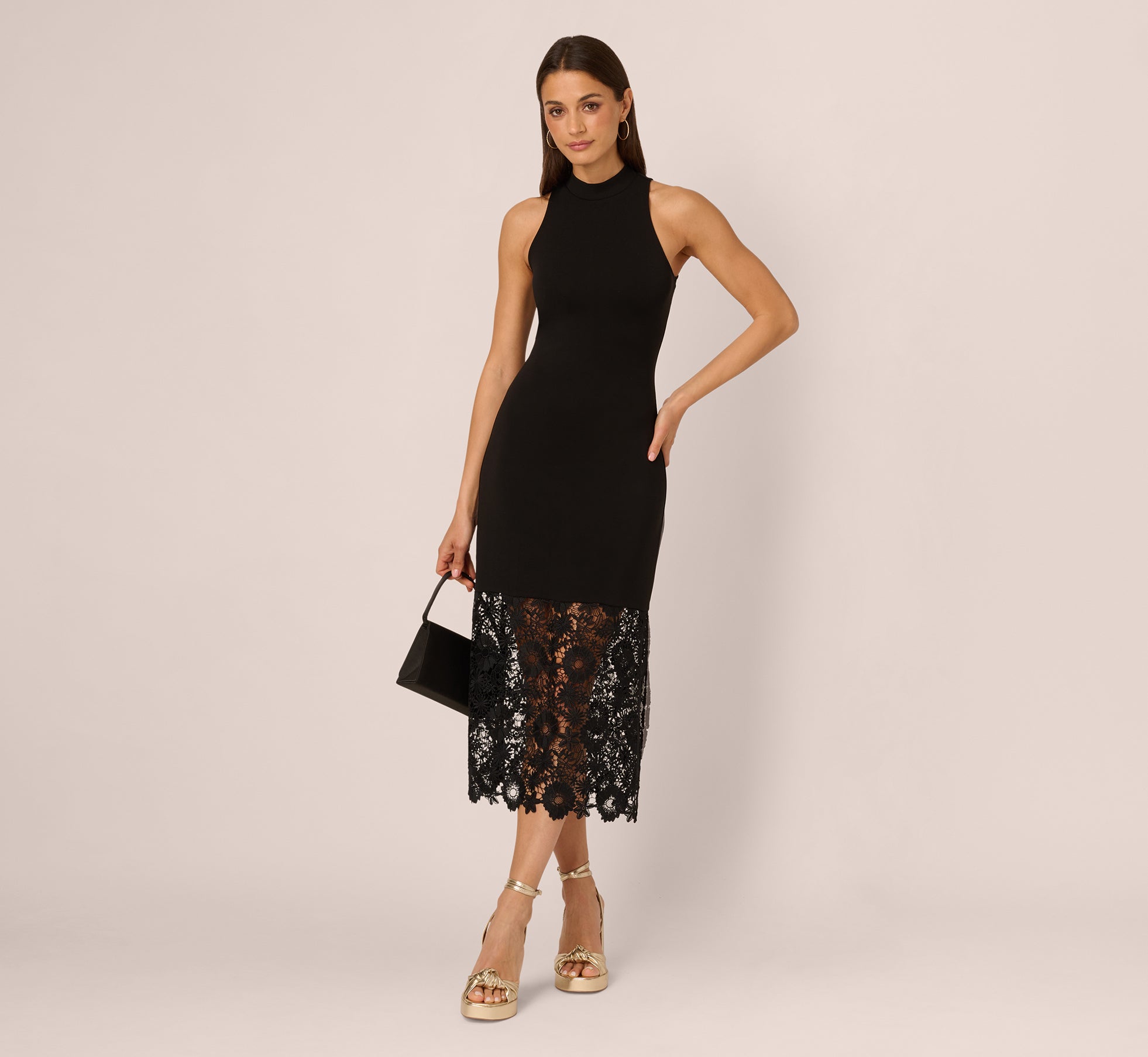 Sleeveless Lace Hem Midi Sheath Dress In Black、mySite、solidvoid