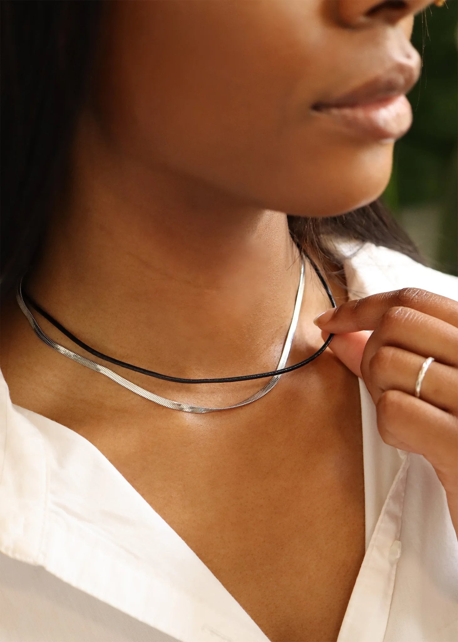 Black Leather Cord Necklace With Stainless Steel Twist Open Clasp / CHJ0113、mySite、dreamappss