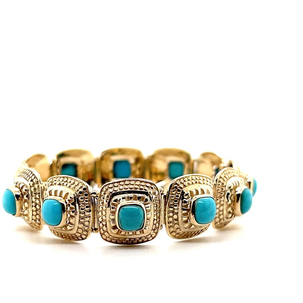 Estate 14K Yellow Gold Persian Turquoise Link Bracelet、mySite、botmansion