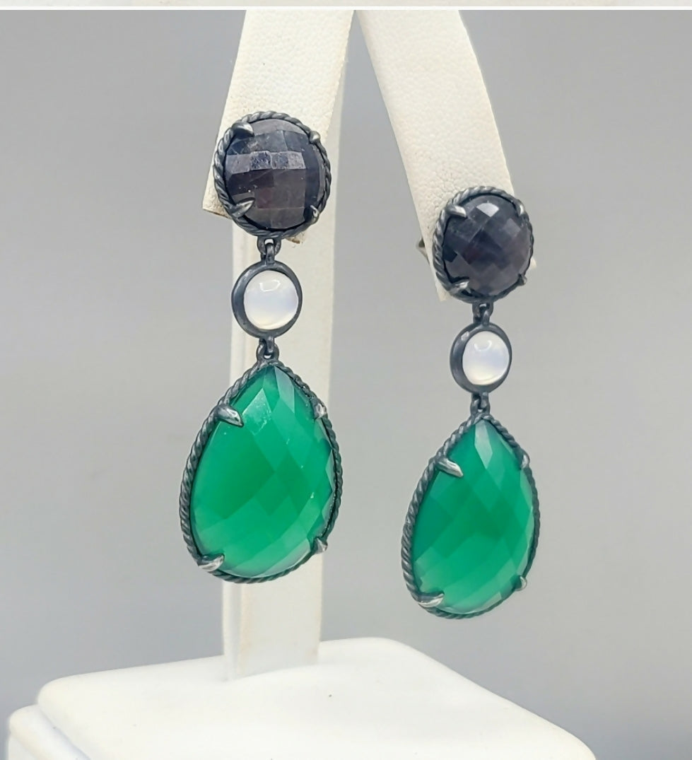 David Yurman Grisaille Triple Drop Earrings 鈥?Green Onyx、mySite、hinf8tx79
