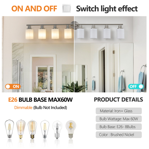 39" Modern 6-Light Vanity Bathroom Mirror Light, Frosted White Glass with Black Iron Frame, Contemporary Wall Sconce for Bedroom, Bathroom, and Dressing Room (No Bulbs)、、eastwooduniform