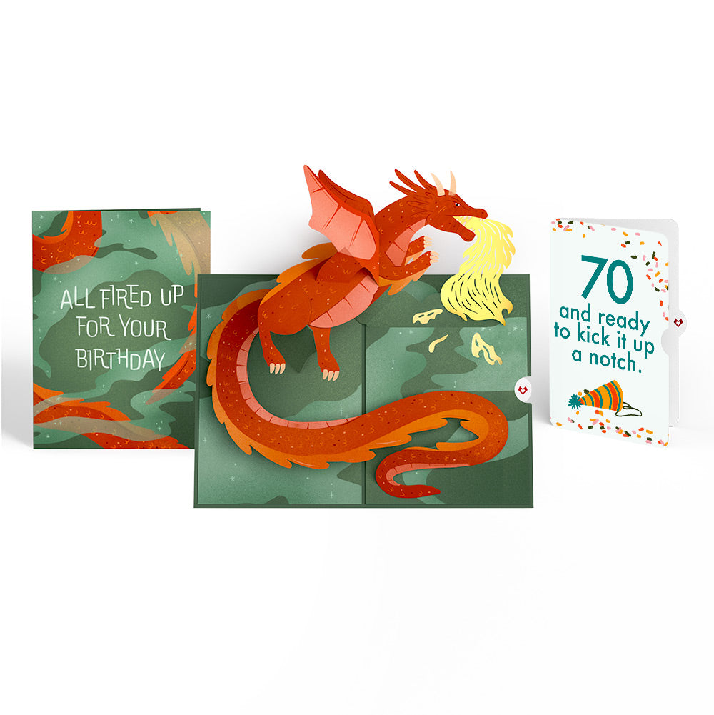 Fired Up for Your Birthday Dragon Pop-Up Card and 70th Kick It Up Sentiment Set、mySite、solidvoid