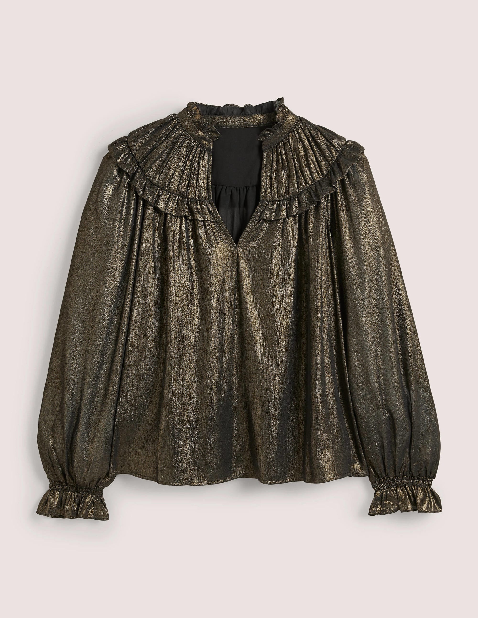  Gold Ruffle Collar Metallic Top-Gold、mySite、ashleygrahame