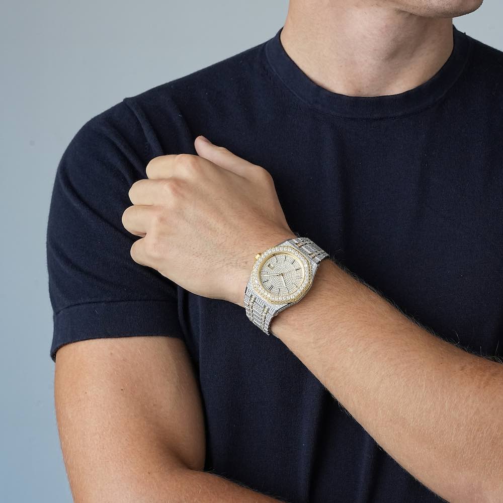 Bust Down Moissanite Watch | 44MM | 14K Yellow Gold | Iced Out、mySite、hinf8tx79