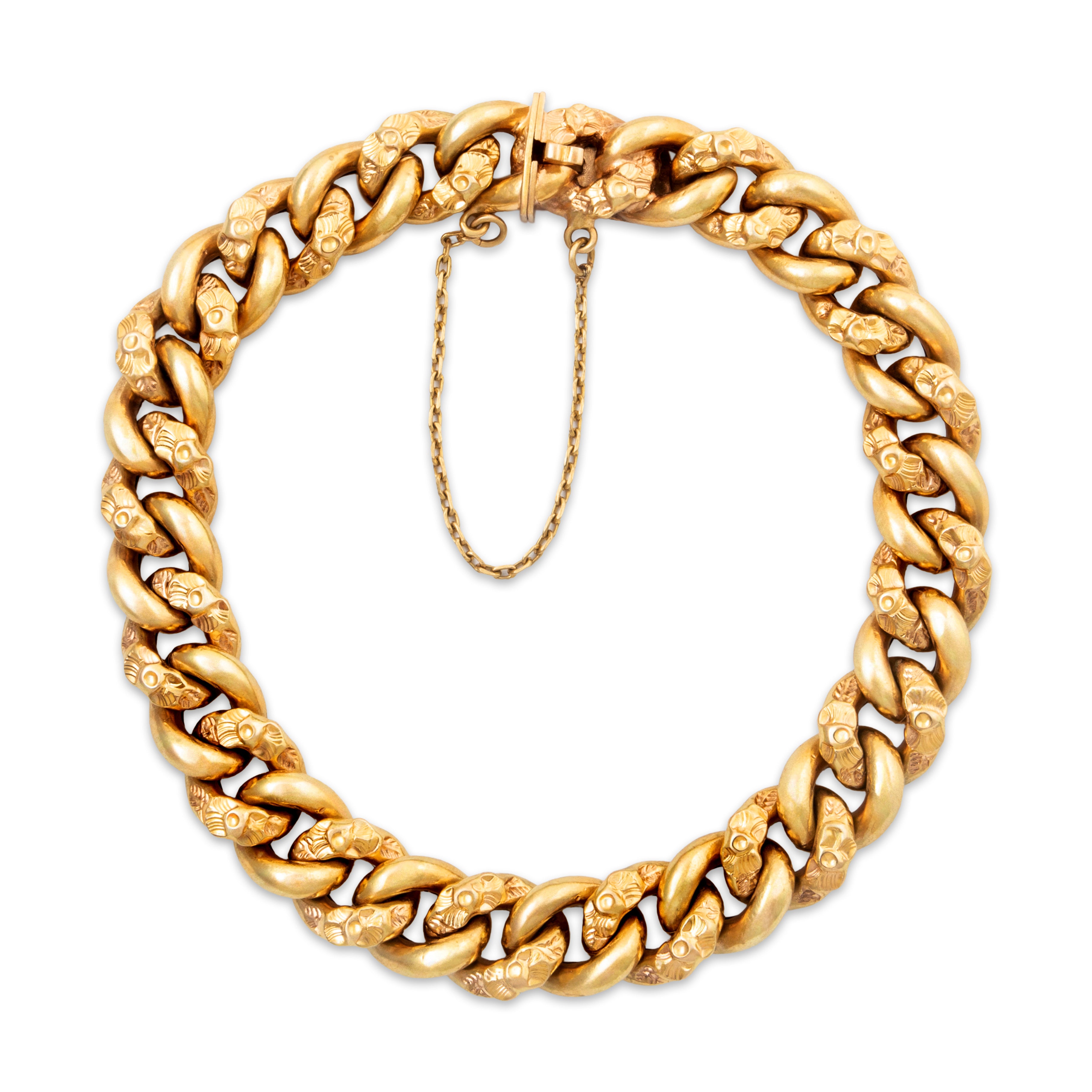 Antique 18k Yellow Gold Blossom Engraved Curb Link Chain Bracelet 7、mySite、hinf8tx79