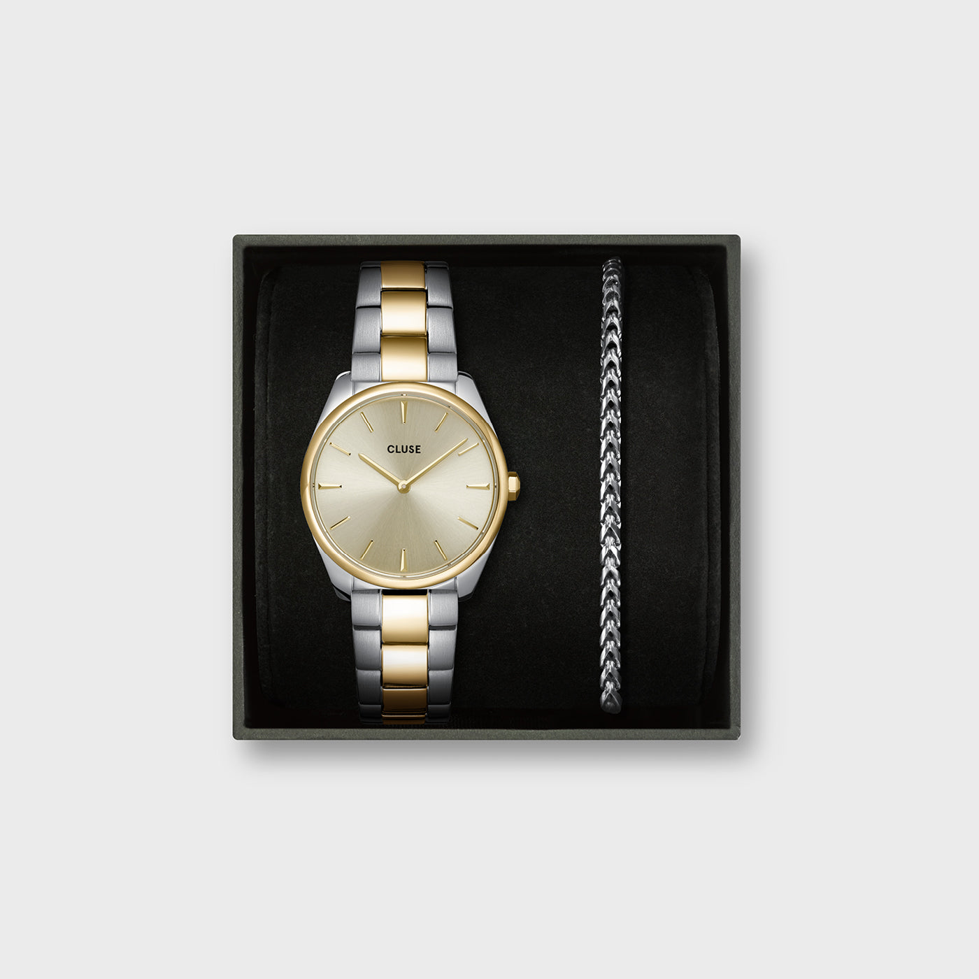 Gift Box Féroce Watch Steel, Two-Tone & Cuban Chain Bracelet, Silver Colour、mySite、botmansion