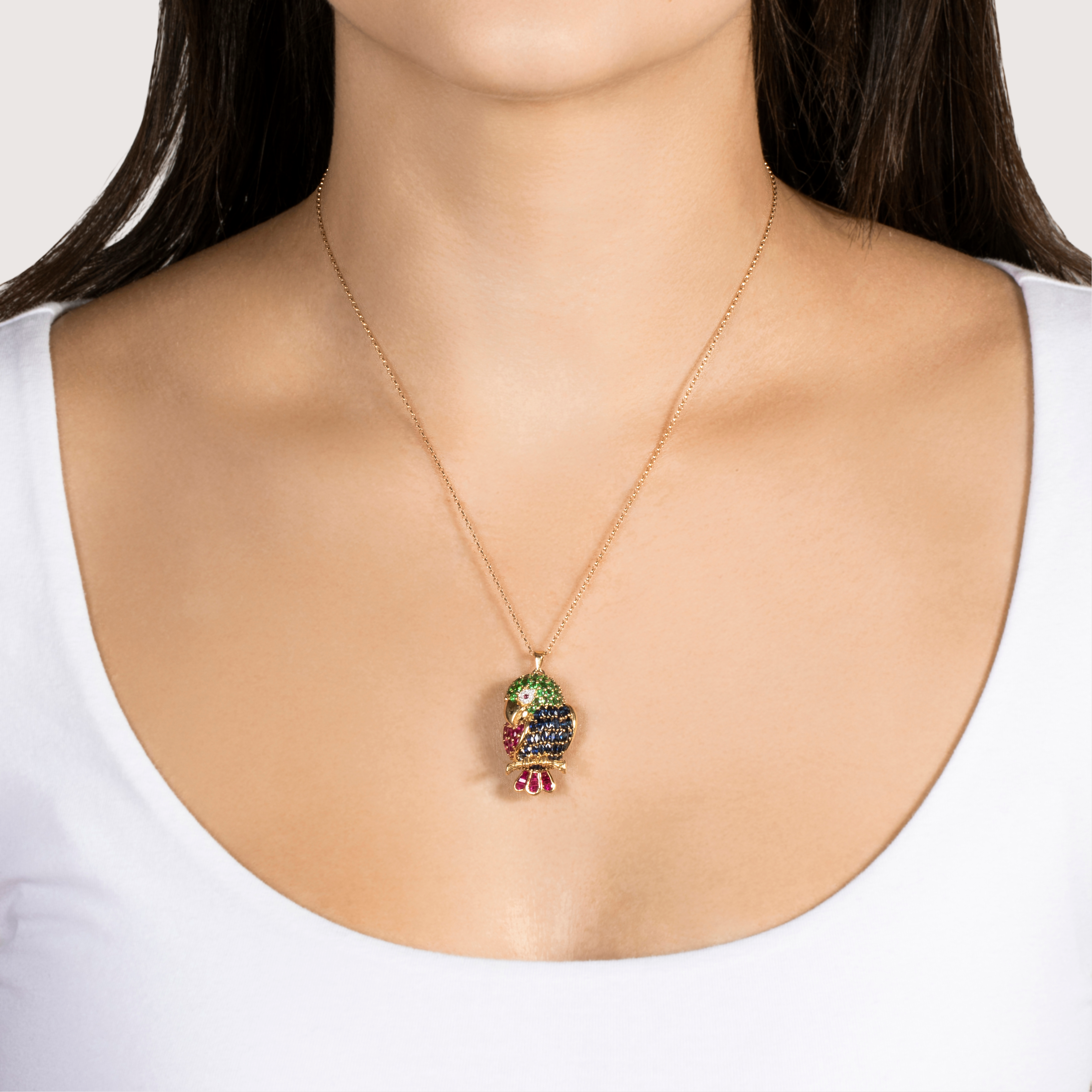 Vintage Figural 18k Yellow Gold 1.4cttw Sapphire Perched Parrot Pendant / Pin、mySite、hinf8tx79