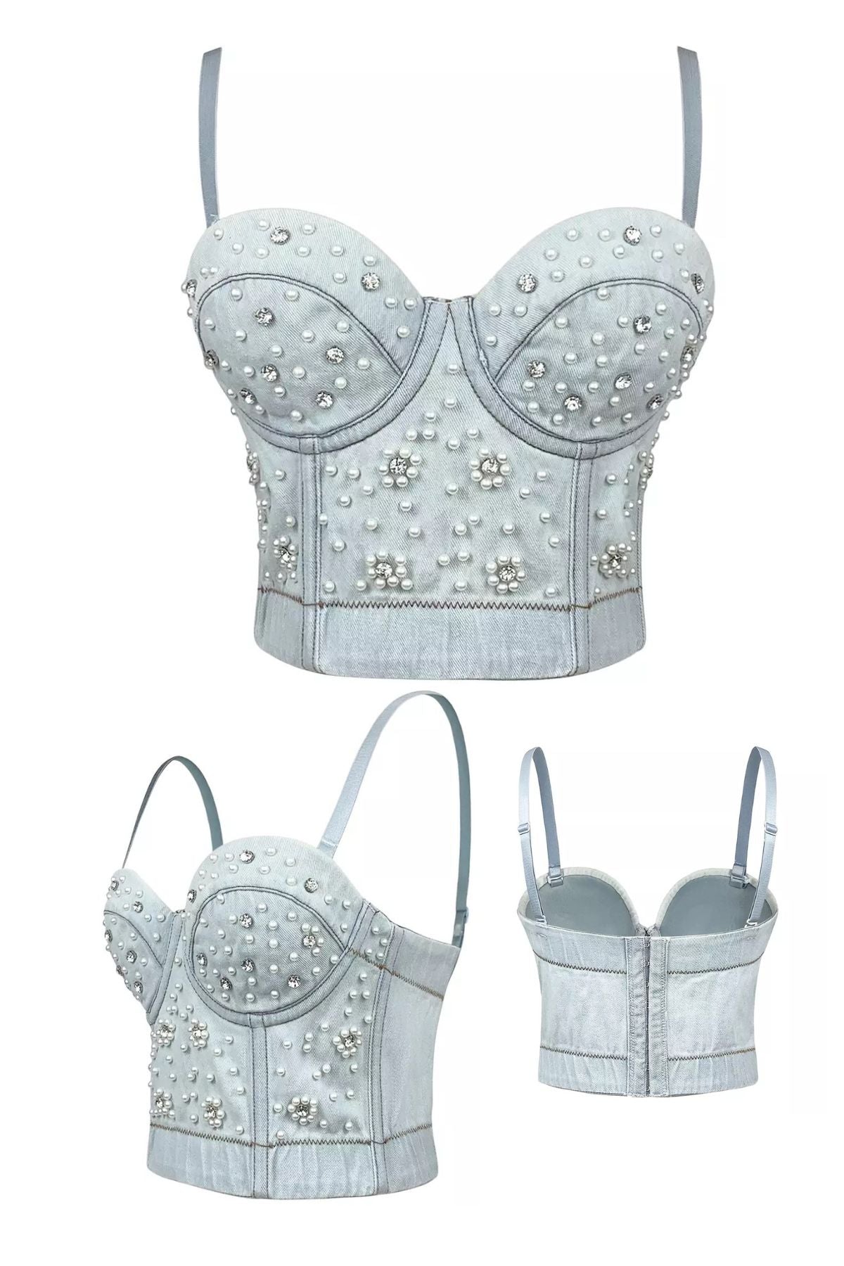  Pearl Denim Corset Bustier Top、mySite、merchandisen