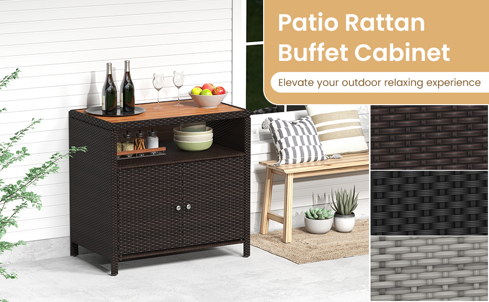 Patio Rattan Buffet Cabinet