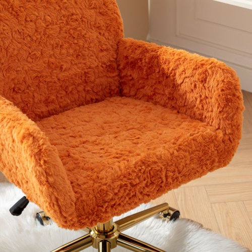 A&A Furniture Office Chair,Artificial rabbit hair Home Office Chair with Golden Metal Base,Adjustable Desk Chair Swivel Office Chair,Vanity Chair(Orange)、、casual