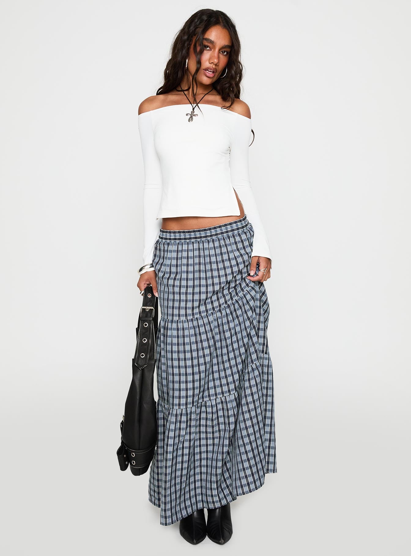 Rockwell Tiered Midi Skirt Navy Check、mySite、solidvoid