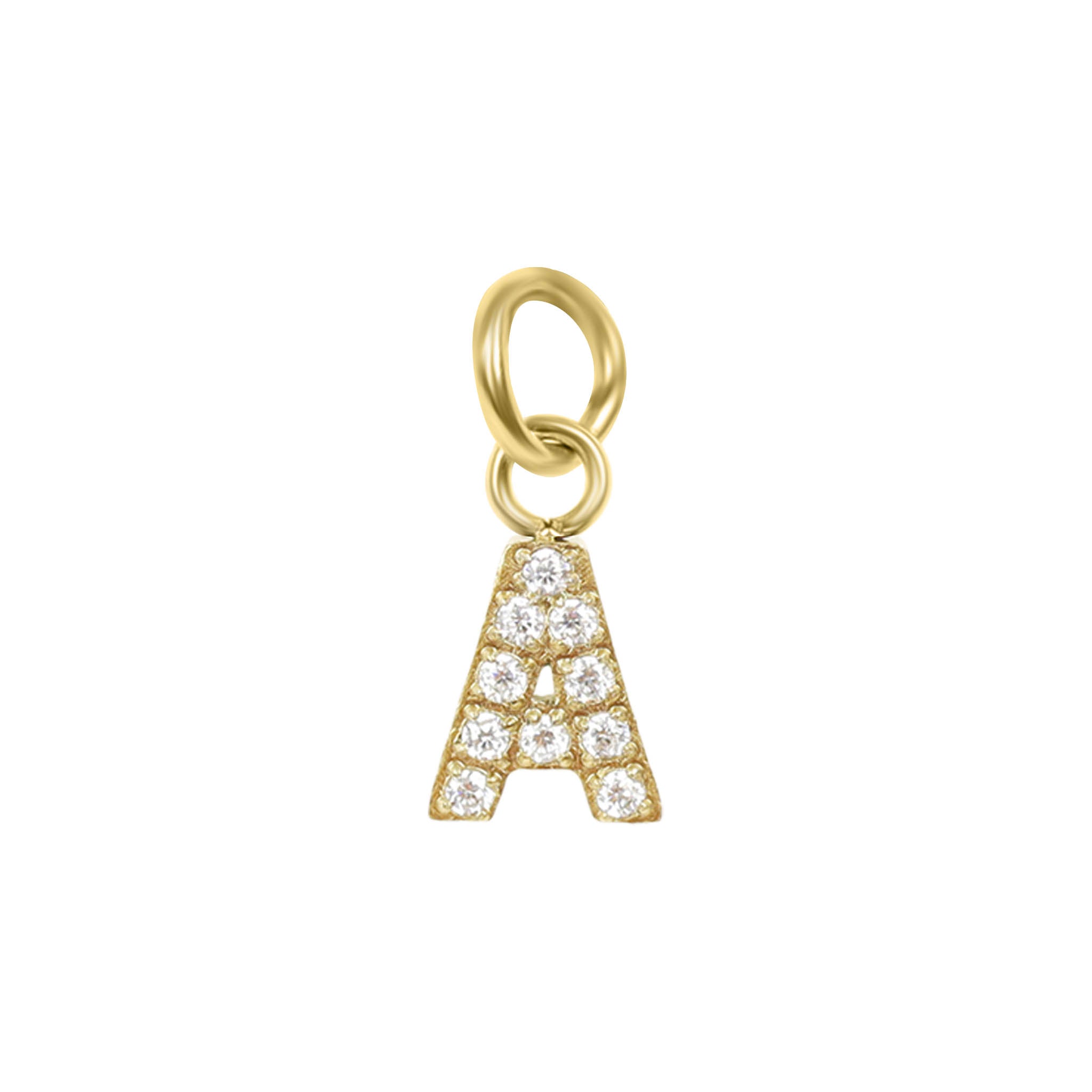 18K Gold PVD Stainless Steel Pave Set CZ Initial Letter Charms / PDC9021、mySite、dreamappss