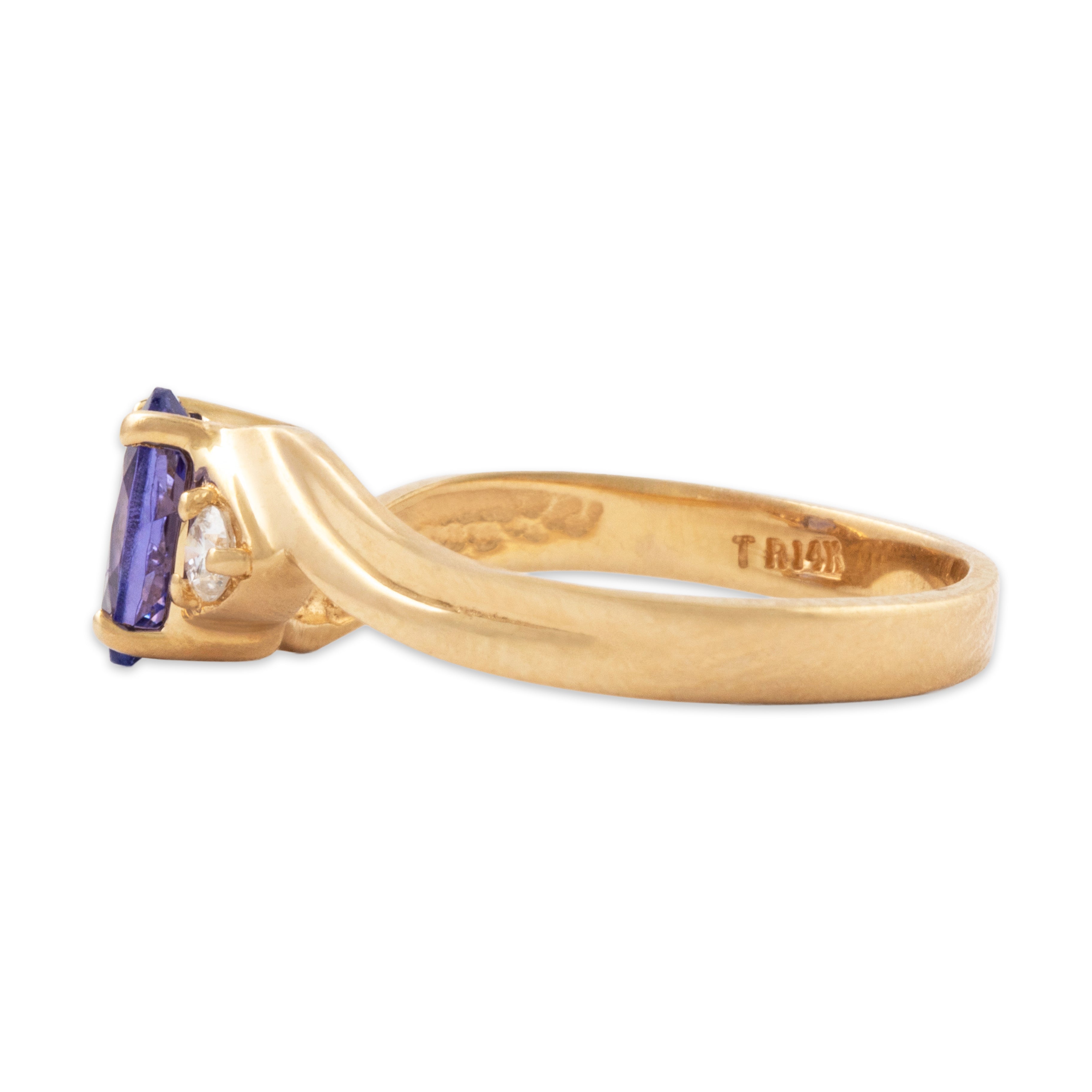 Vintage 14k Yellow Gold Tanzanite Diamond Swirling Bypass Ring 6.75、mySite、hinf8tx79