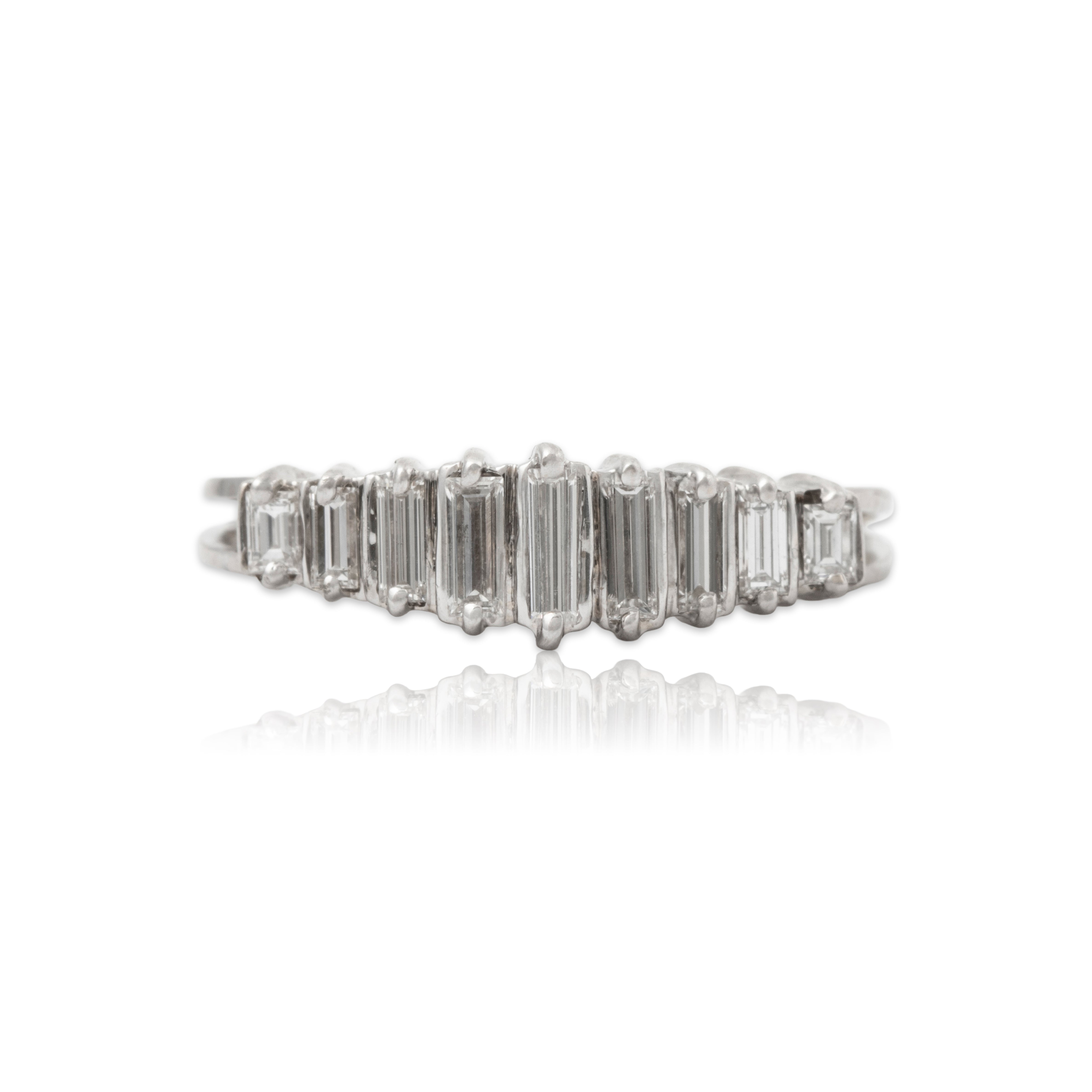 Vintage 18k White Gold .50cttw Baguette Diamond Graduating Brilliance Ring 6.50、mySite、hinf8tx79
