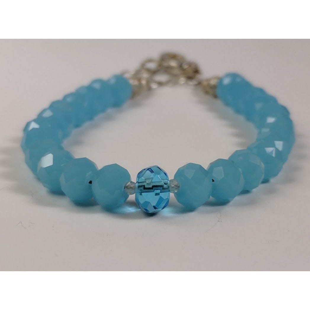 Caribbean Blue or Pink Chalcedony and Herkimer Diamond Bracelets-HANDMADE with love! 925 Silver Clasp、mySite、g9winljtr