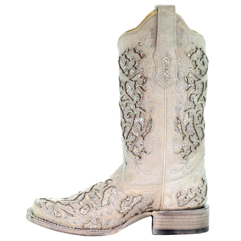 Glitter Studded Tooled Inlay Square Toe Cowboy Boots、mySite、gtrtttuynbv