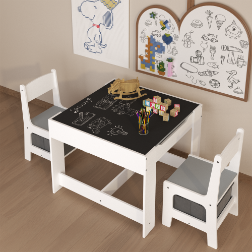 Kids Table and Chair Set, 3 in 1 Wooden Activity Table with Storage Drawer for Toddlers Drawing, Reading, Crafts, 2 in 1 Detachable Tabletop Table Set for Nursery, Playroom、、casual