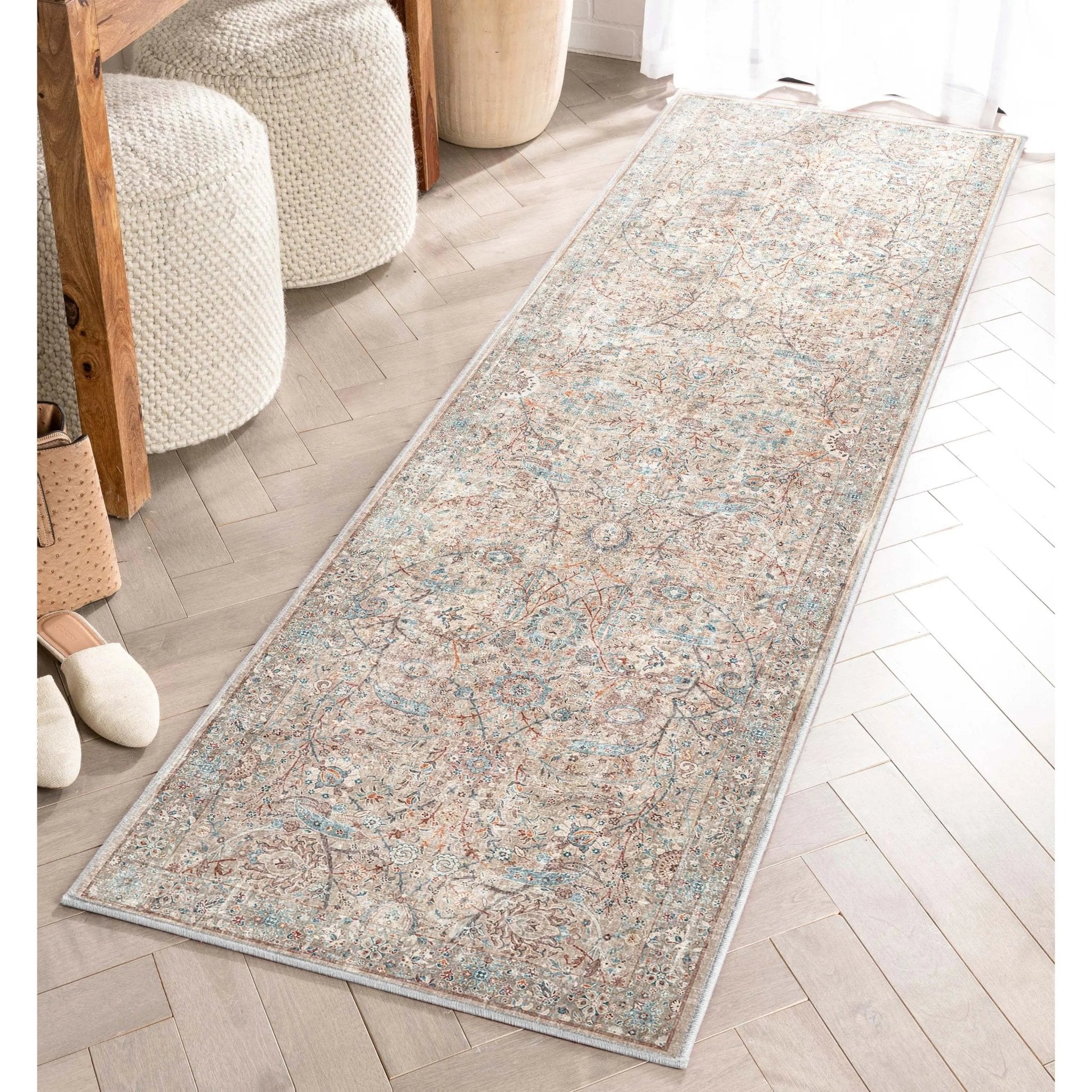 Emilia Vintage Persian Floral Ivory Flat-Weave Rug、mySite、gigharbornorthrealestate