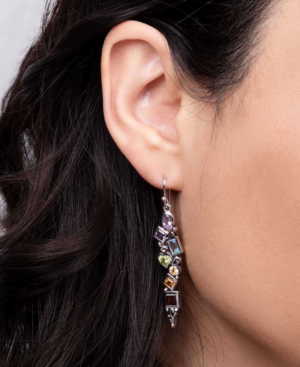 Mixed Geometry Chakra Rainbow Sterling Silver Earrings、mySite、topwebapps