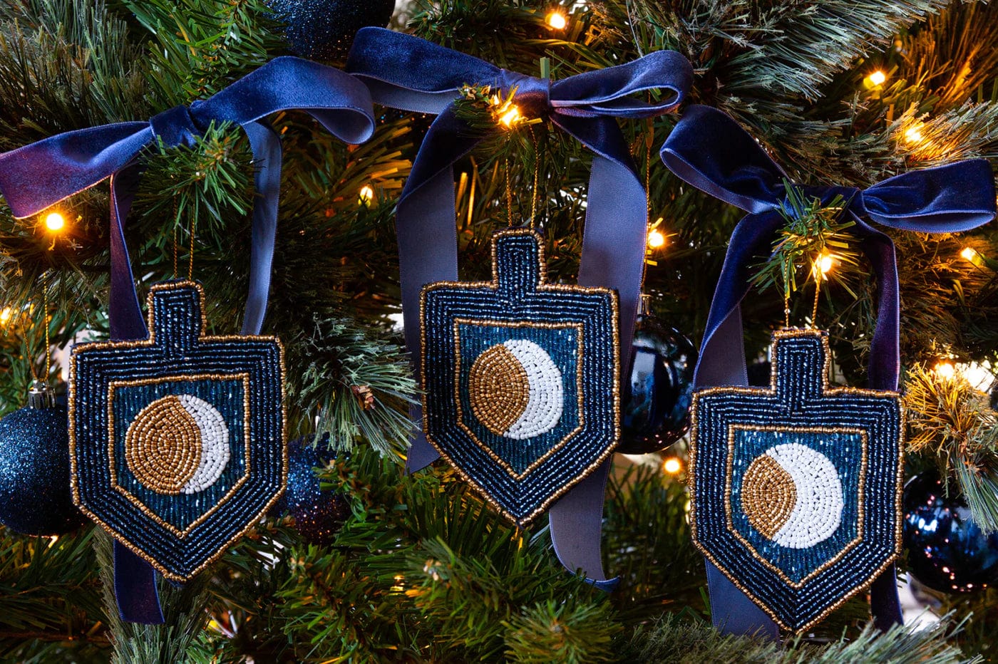 Moon Dreidel Hand-Beaded Ornament Set - Set of 3、mySite、topwebapps