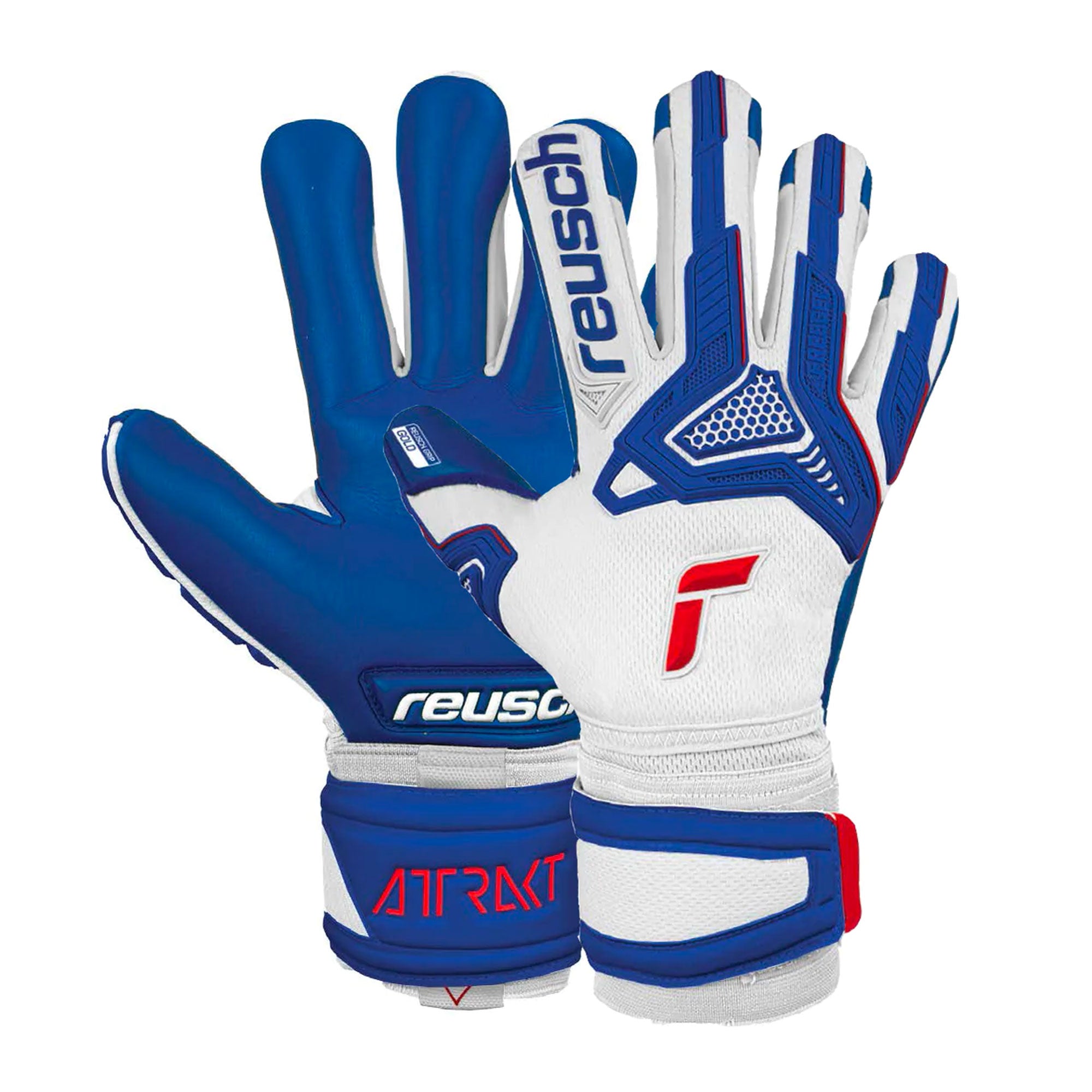 Reusch Men's Goalkeeper Attrakt Freegel Gold Sleek Fingersave Goalkeeper Gloves White/Red、mySite、noshort