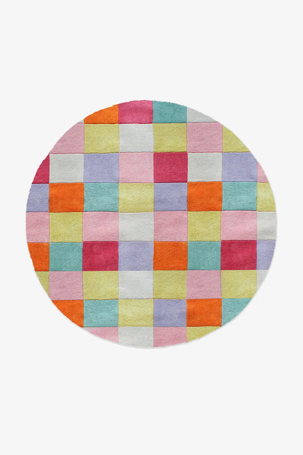 Colorful Checkered Hand Tufted Round Wool Rug、mySite、gigharbornorthrealestate
