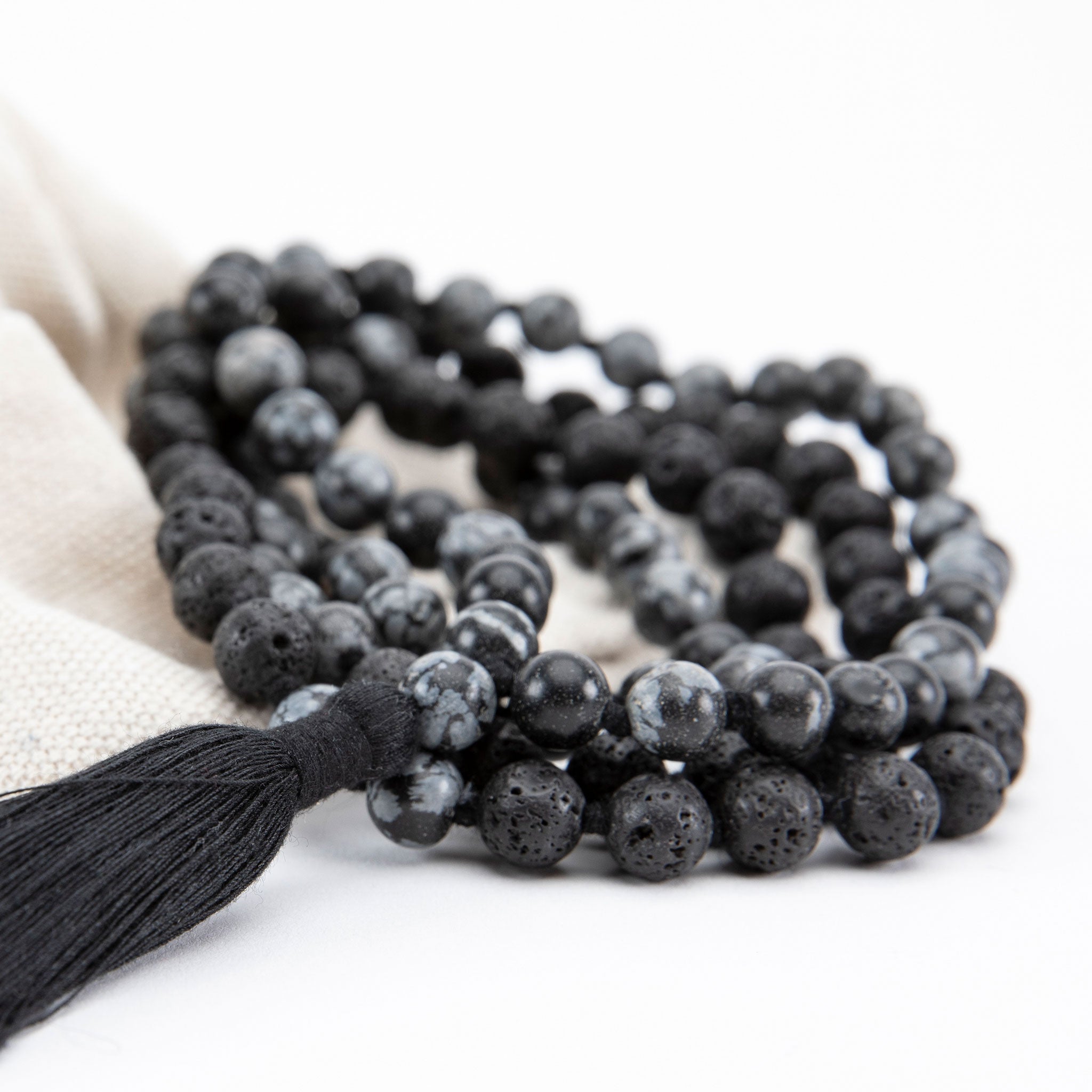 Handmade Prayer Beads: Lava and Snowflake Obsidian Mala、mySite、topwebapps