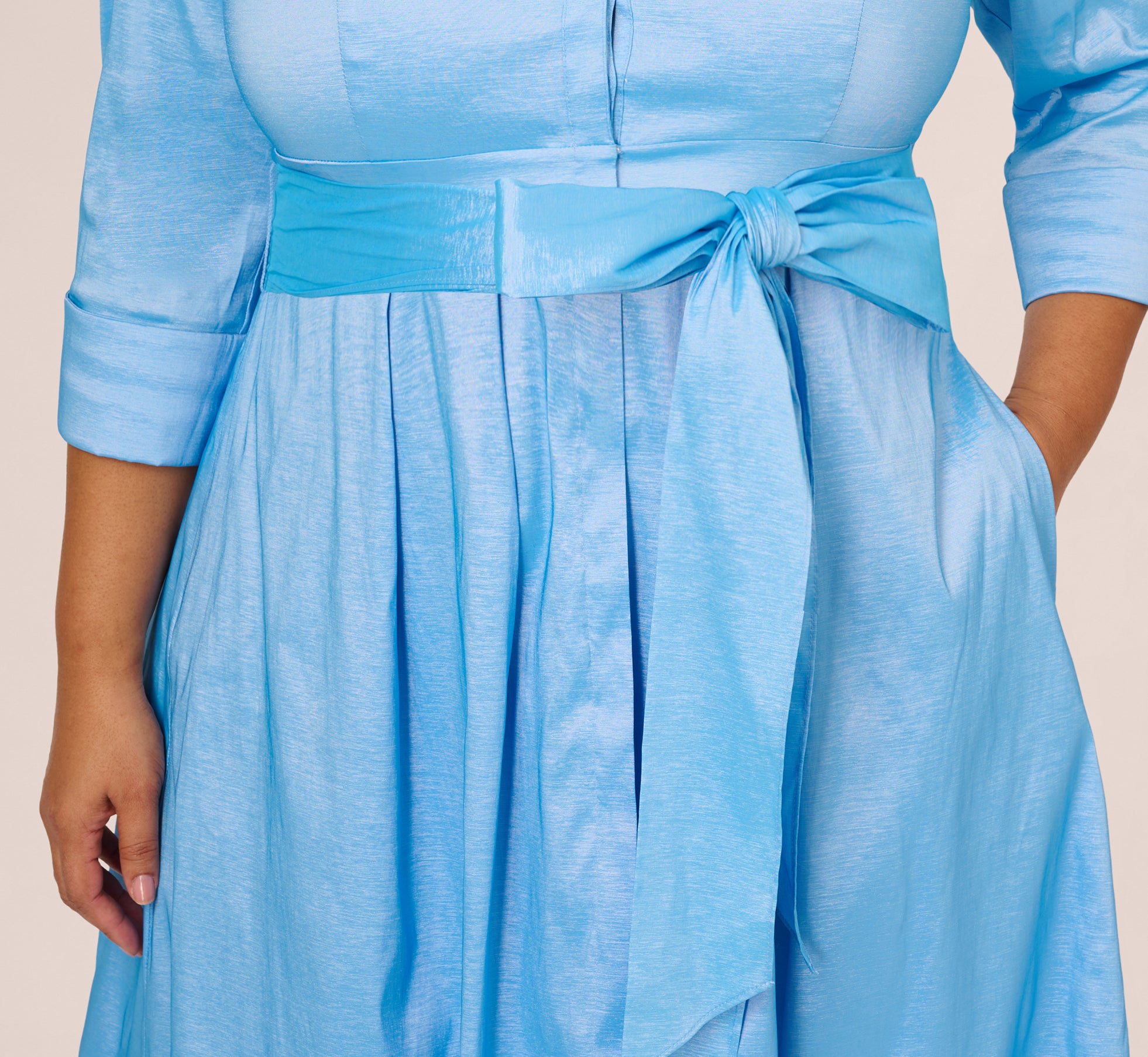 Plus Size Three Quarter Sleeve Taffeta Midi Shirt Dress In Bluebell、mySite、solidvoid