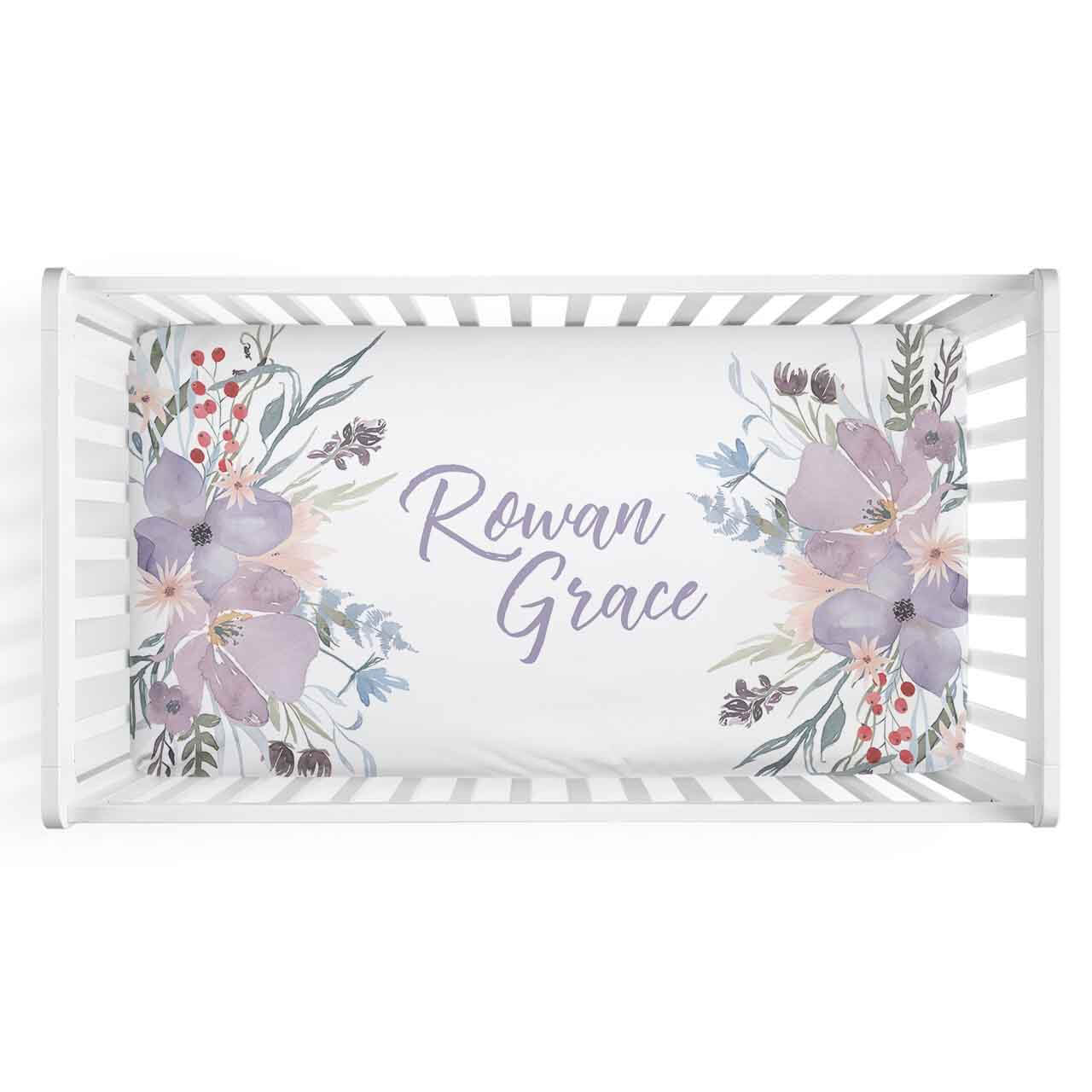  Rowan's Dusty Purple Bouquet Personalized Crib Sheet、mySite、layawaytickets