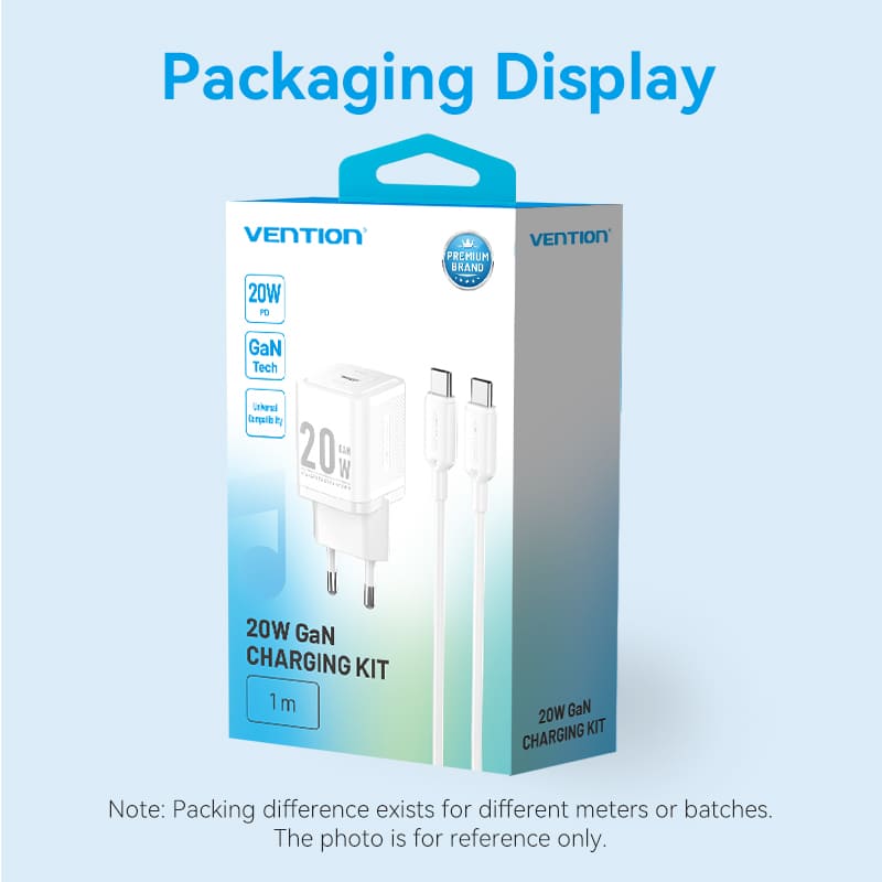 Vention 1-Port USB-C GaN Charger 20W with USB-C to USB-C Cable 1M EU-Plug、mySite、fannypackpong