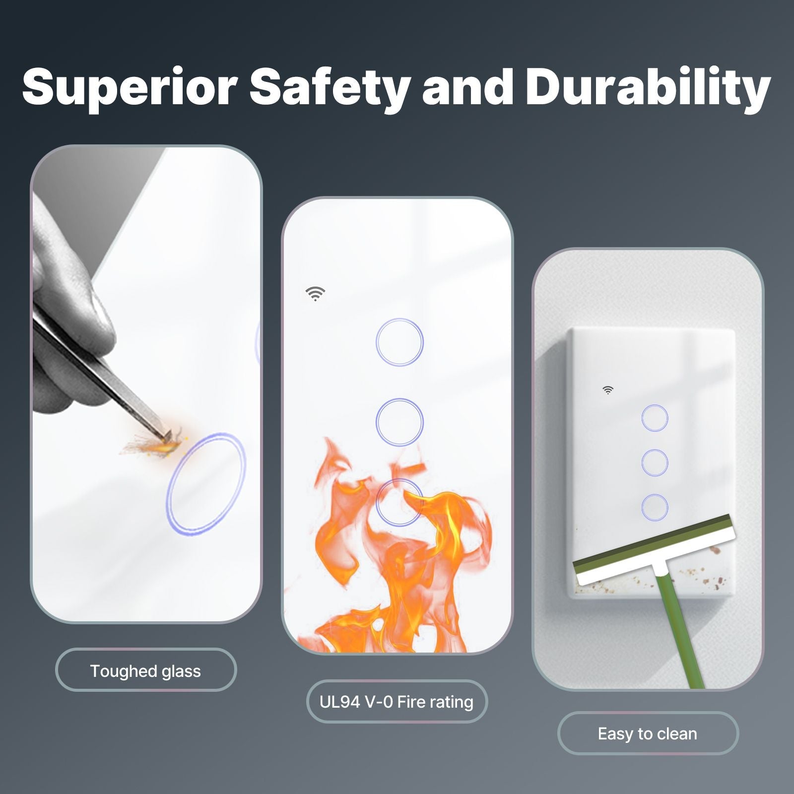 WiFi Smart Light Switch Wall Touch Glass Switch No Neutral Wire Required US Standard、mySite、fannypackpong