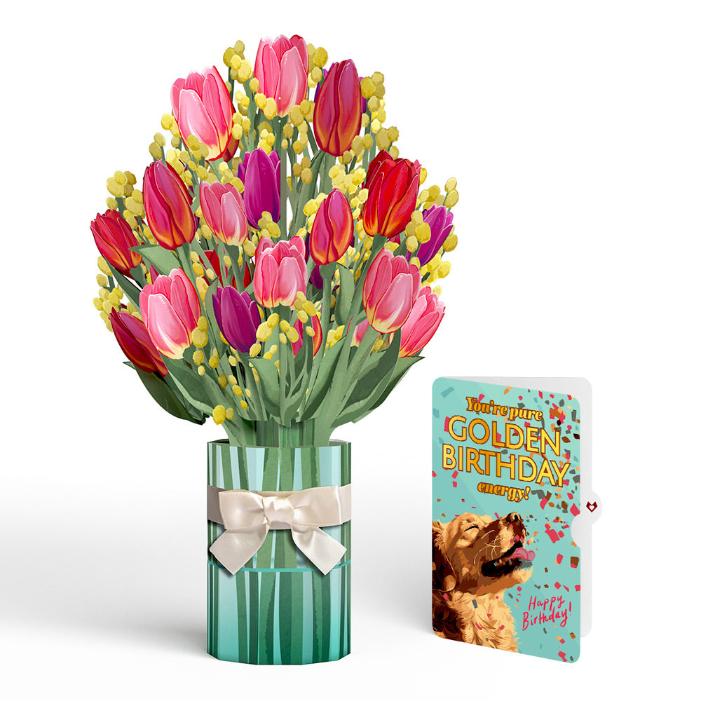 Cheerful Tulips Birthday Bouquet and Golden Energy Sentiment Set、mySite、solidvoid