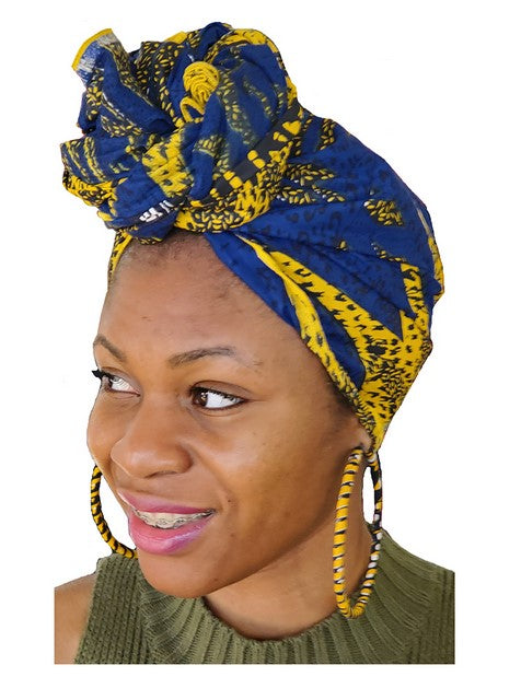 Royal Blue and Golden Yellow African Print Head wrap、mySite、solidvoid