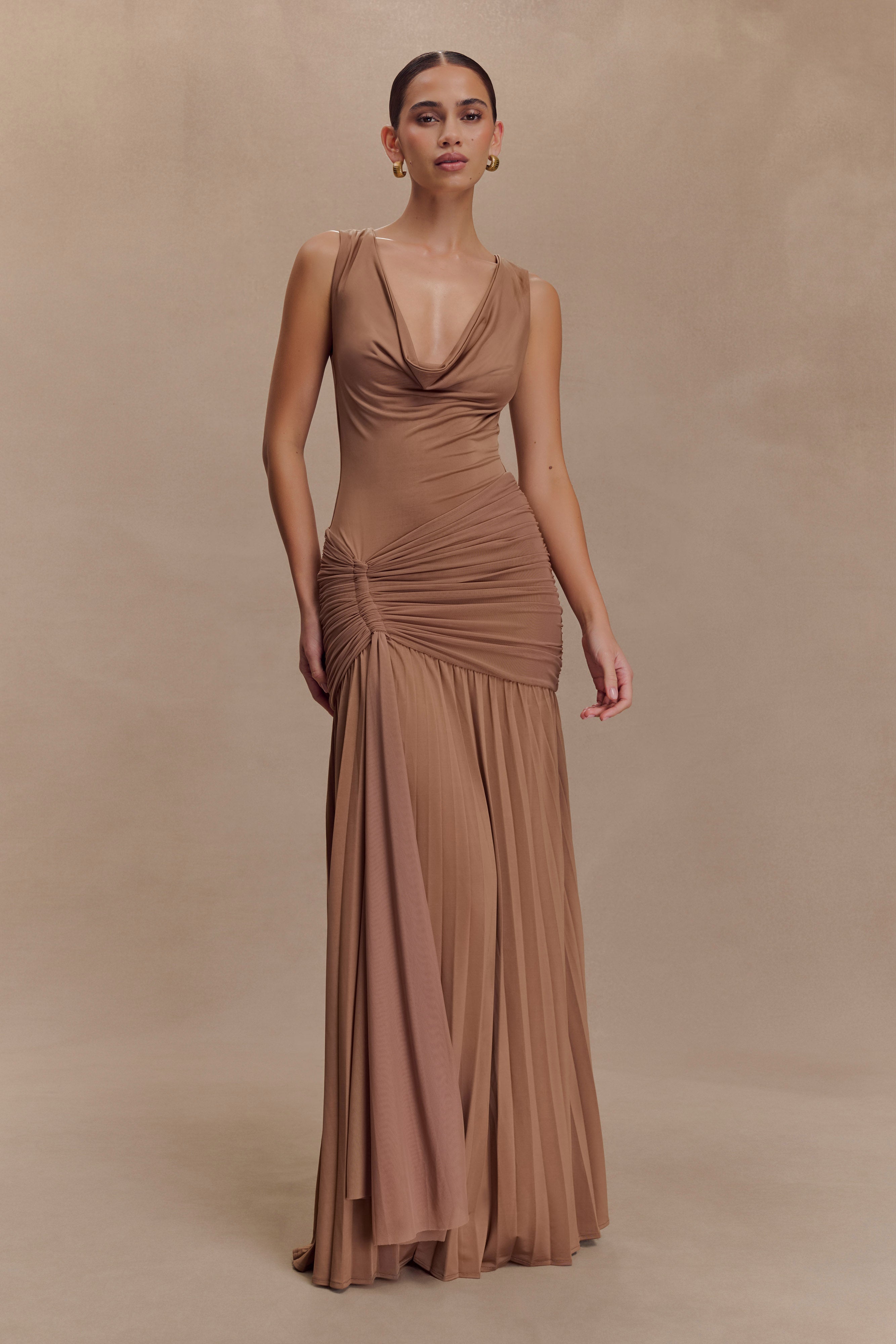 Dania Cowl Neck Slinky Maxi Dress - Mocha Mousse、mySite、solidvoid