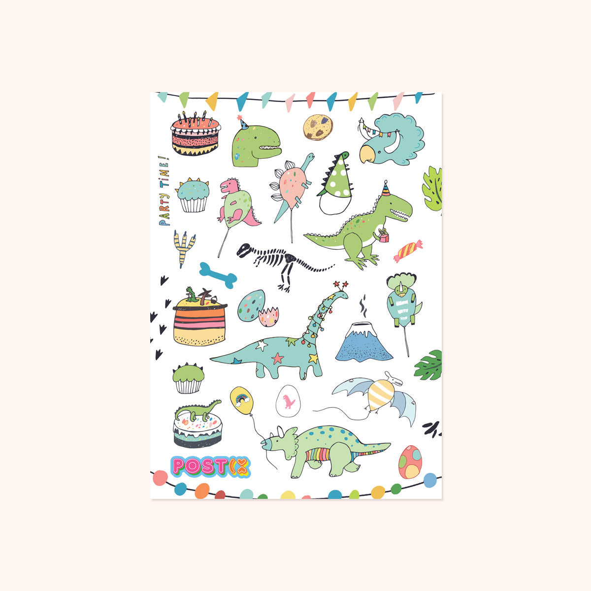  Dino Party Time Paper Sticker Sheet、mySite、ghnorth