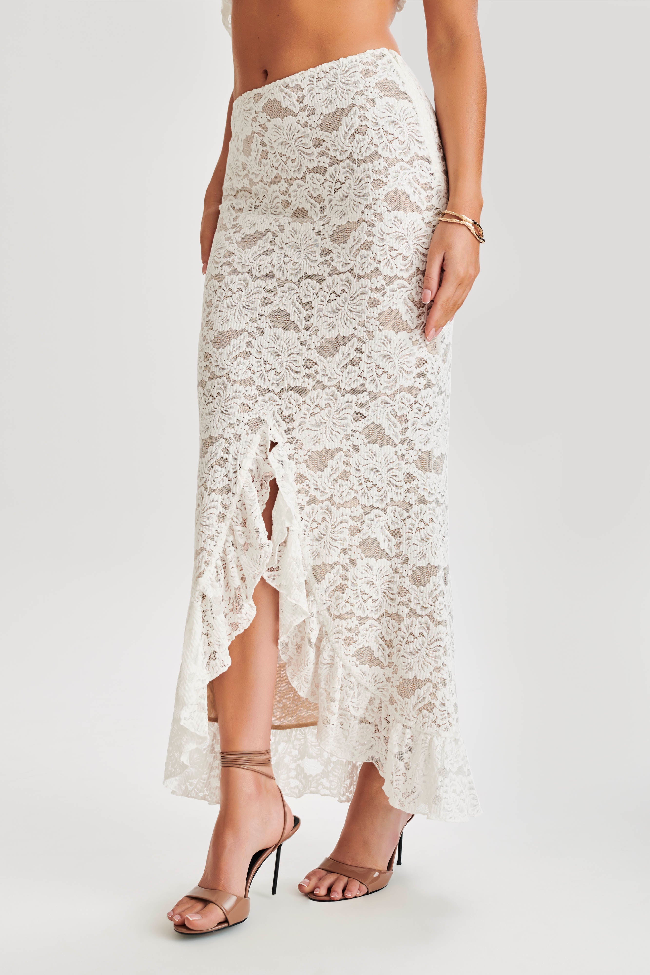Artemis Lace Plisse Maxi Skirt - Ivory、mySite、solidvoid