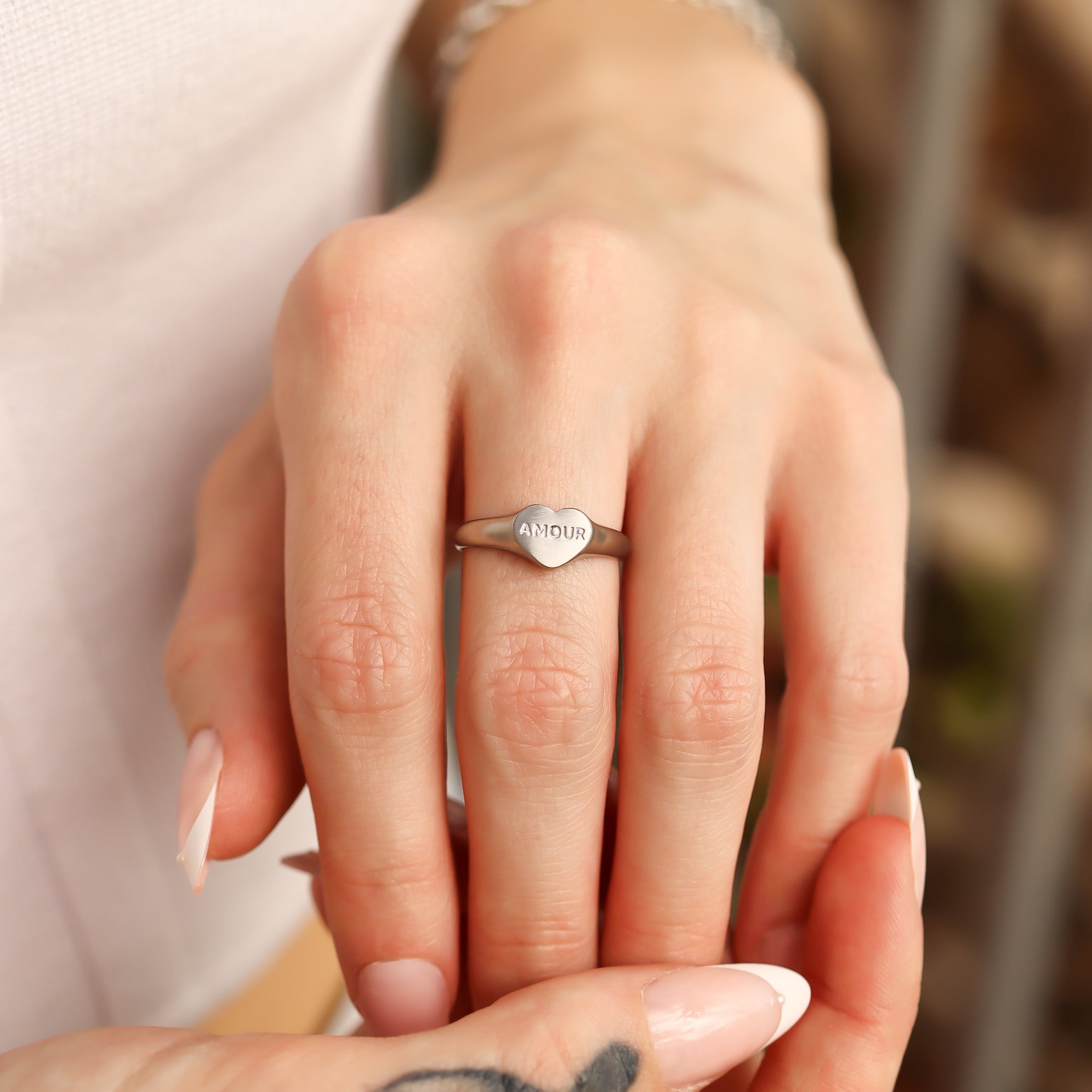 18K Gold PVD Stainless Steel Amour Heart Signet Ring / ESR0006、mySite、dreamappss