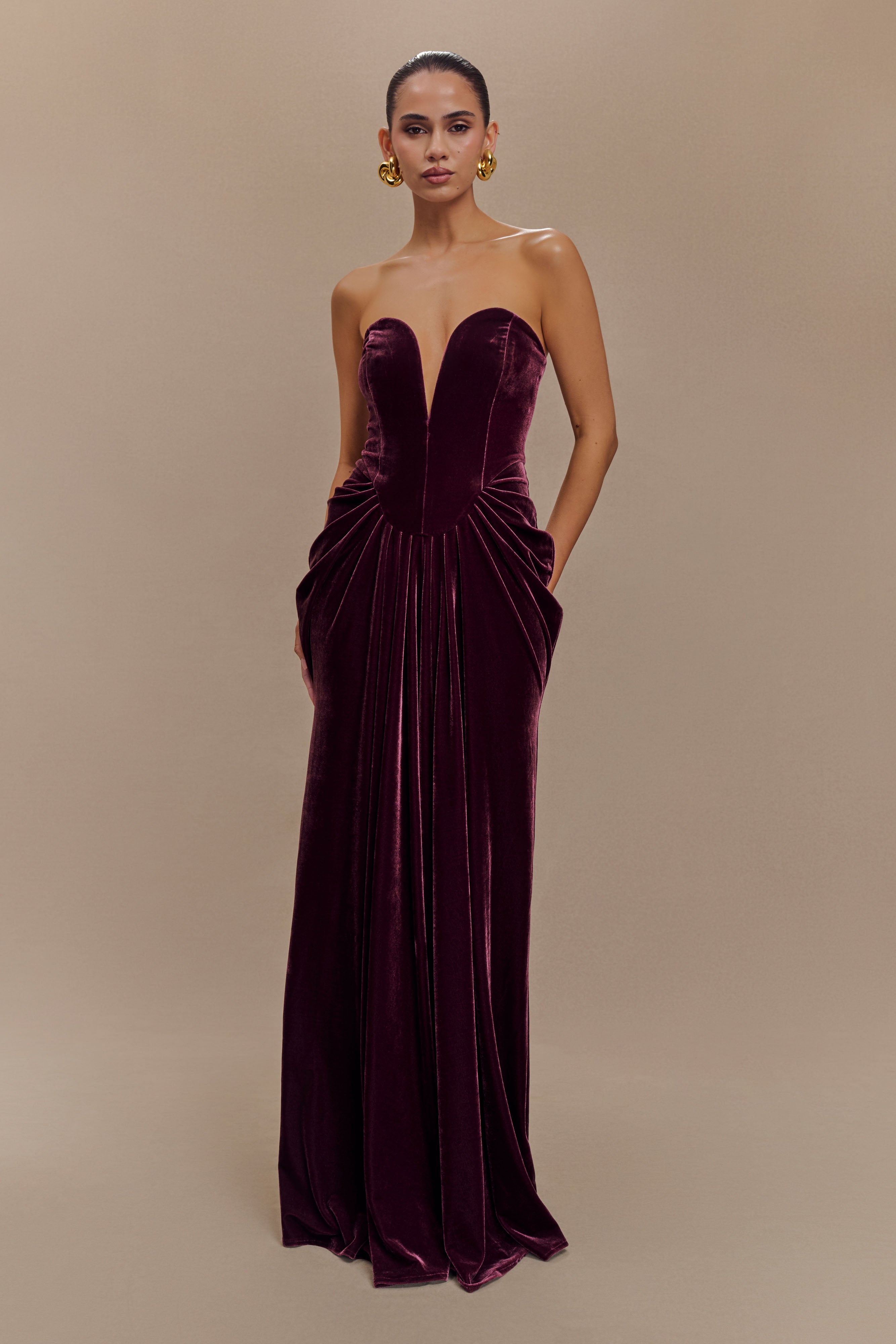 Paige Strapless Velvet Maxi Dress - Plum、mySite、solidvoid