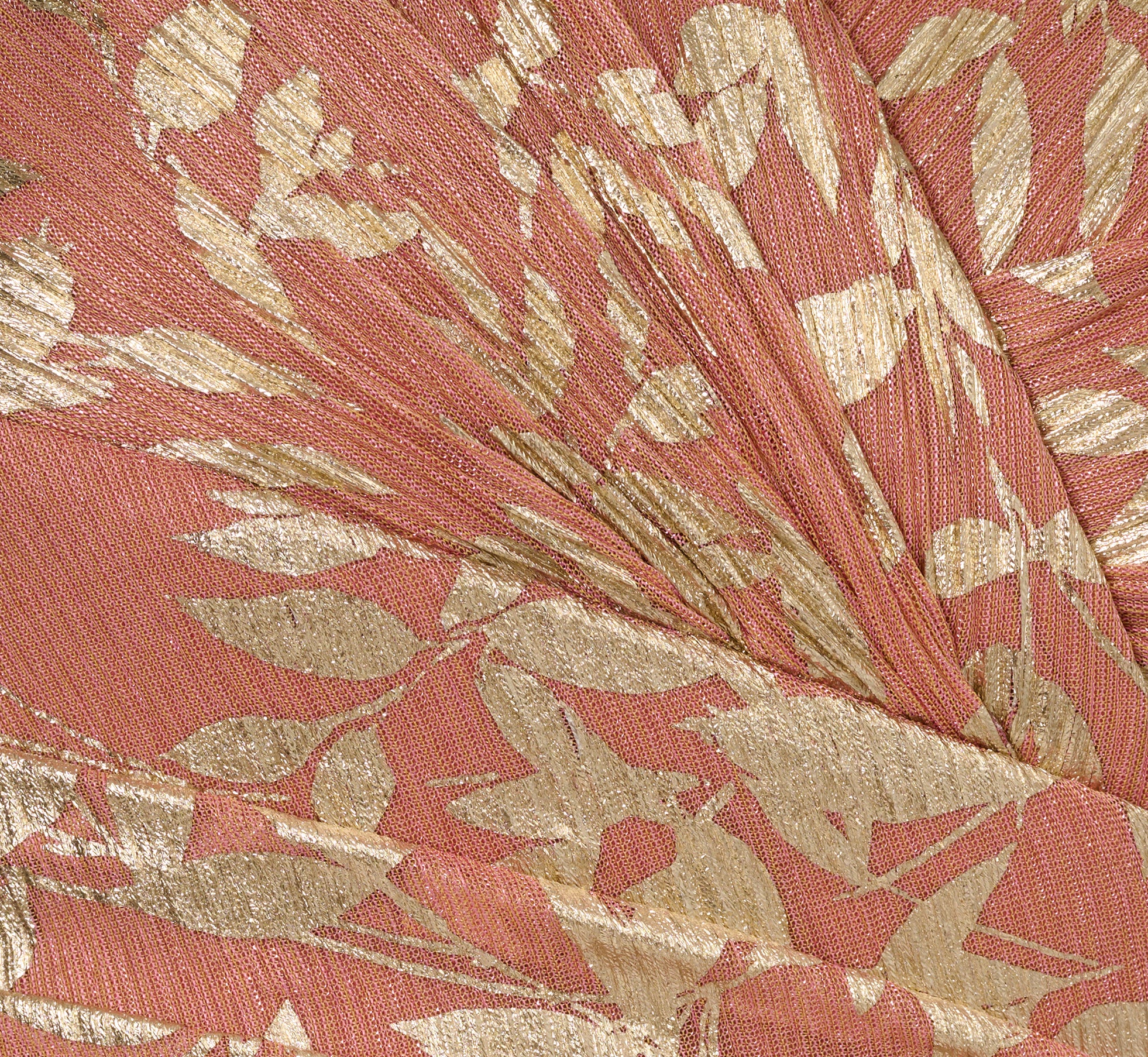 Flutter Sleeve Draped Foil Leaf Midi Dress In Coral Gold、mySite、solidvoid