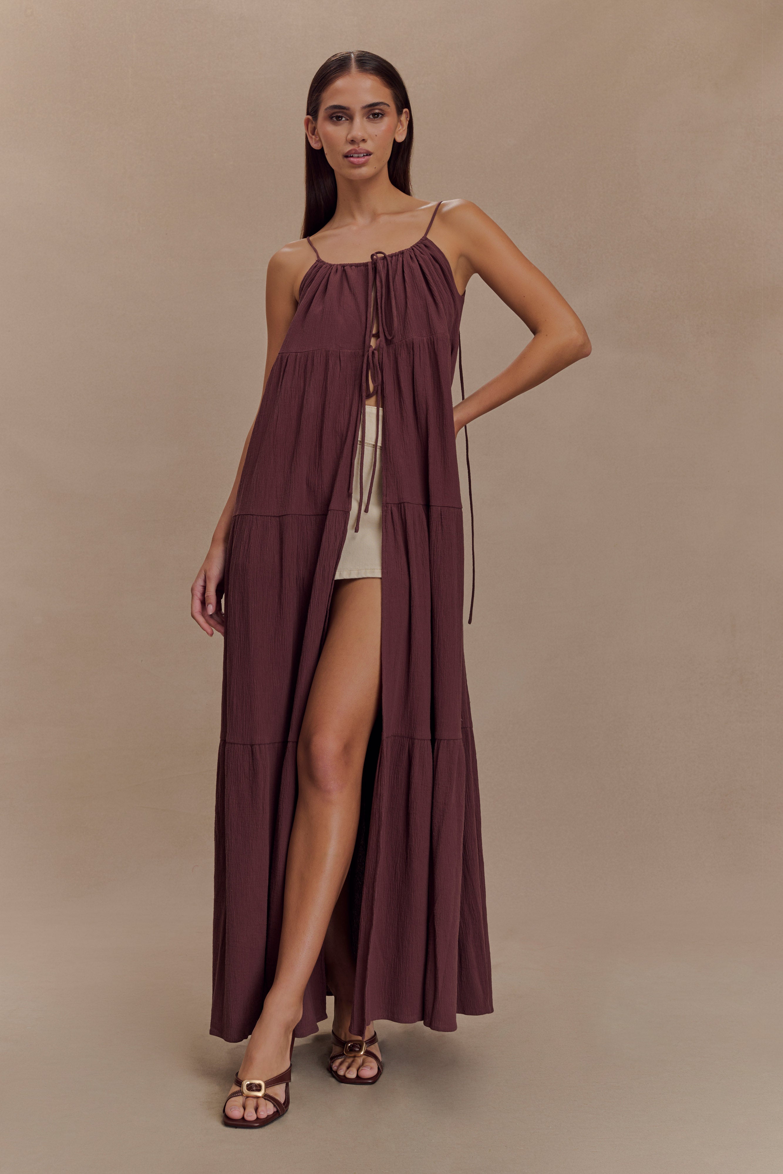 Lenny Front Tie Top - Chocolate、mySite、solidvoid