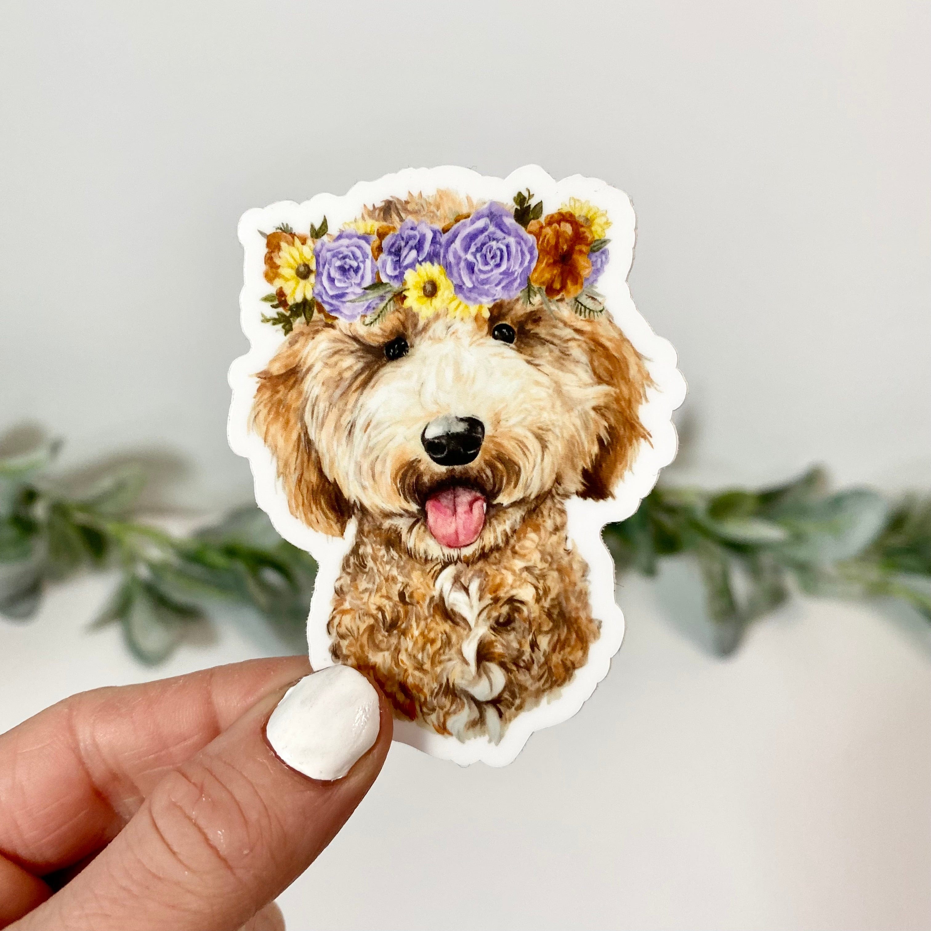  Goldendoodle With Flower Crown Sticker、mySite、elrpsem3k