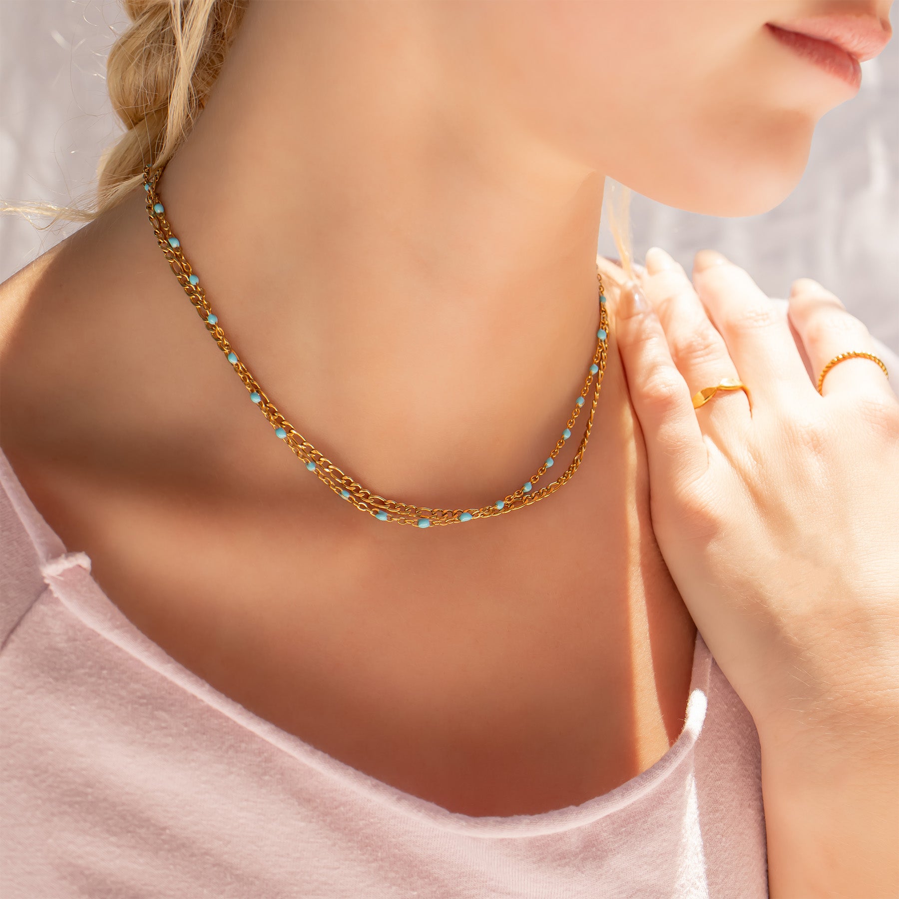 18K Gold Stainless Steel Turquoise Chain Necklace / CHN0094、mySite、dreamappss