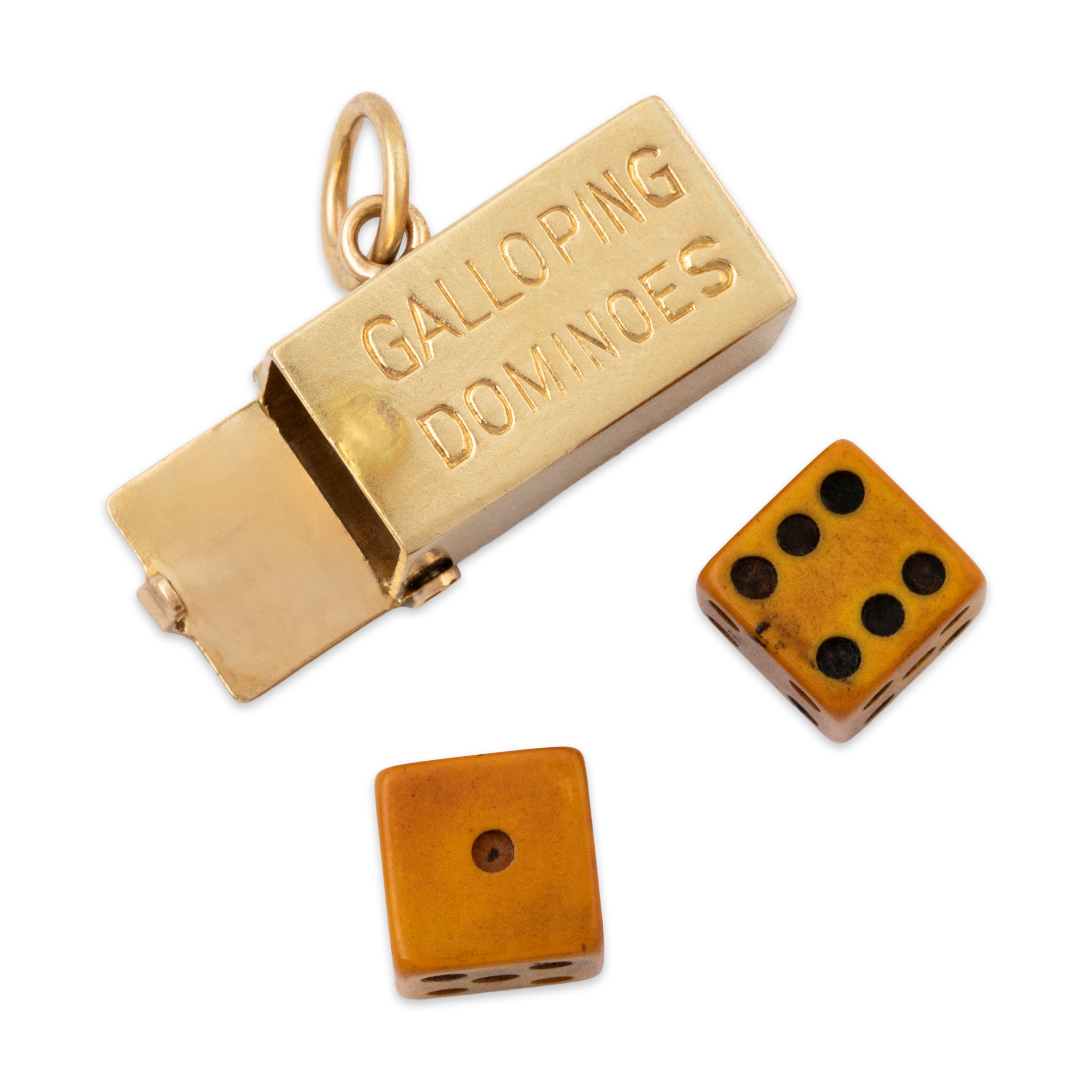 Vintage Unusual 14k Yellow Gold 3D Galloping Dominoes Box w/ Bakelite Dice Charm、mySite、hinf8tx79