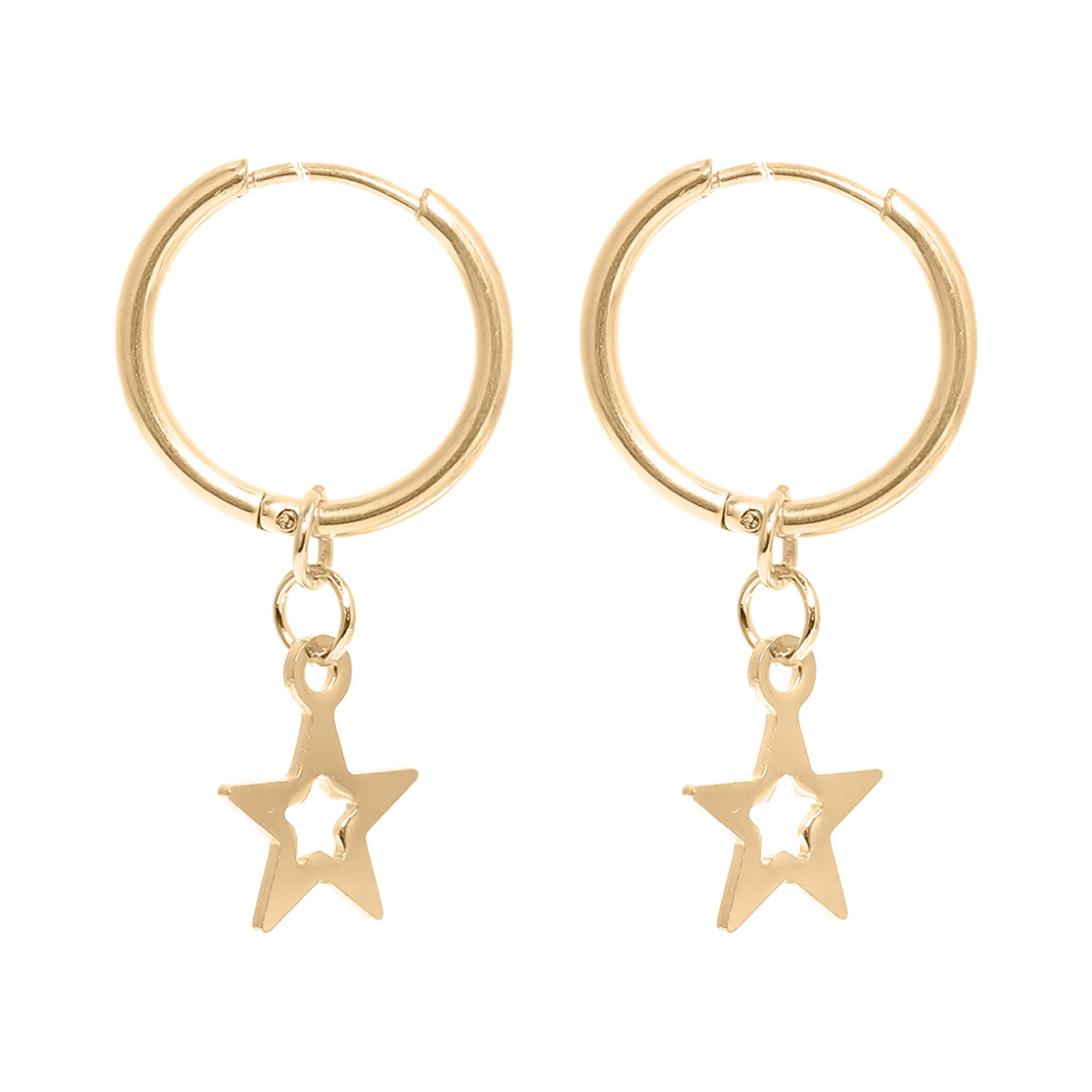 18K Gold PVD Stainless Steel Star Pendant Hoop Earrings / ERJ0037、mySite、dreamappss