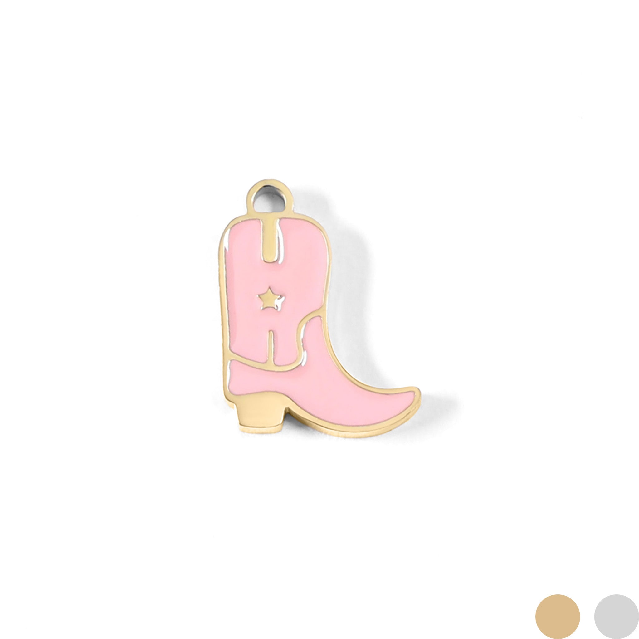 18K Gold PVD Stainless Steel Epoxy Pink Cowgirl Boot Charm / PDL0072、mySite、dreamappss