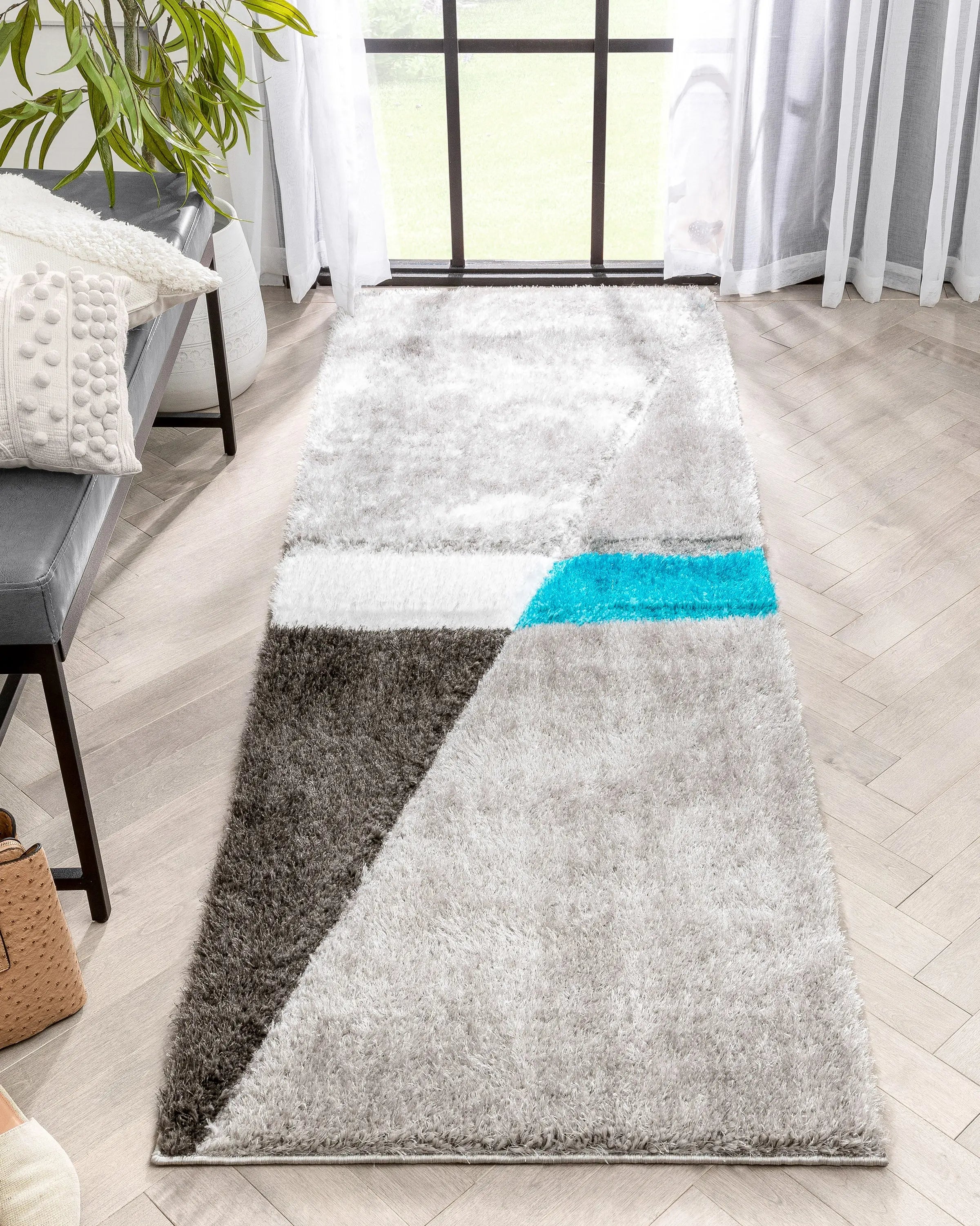 Mori Modern Abstract Geometric 3D Textured Shag Grey Blue Rug、mySite、gigharbornorthrealestate