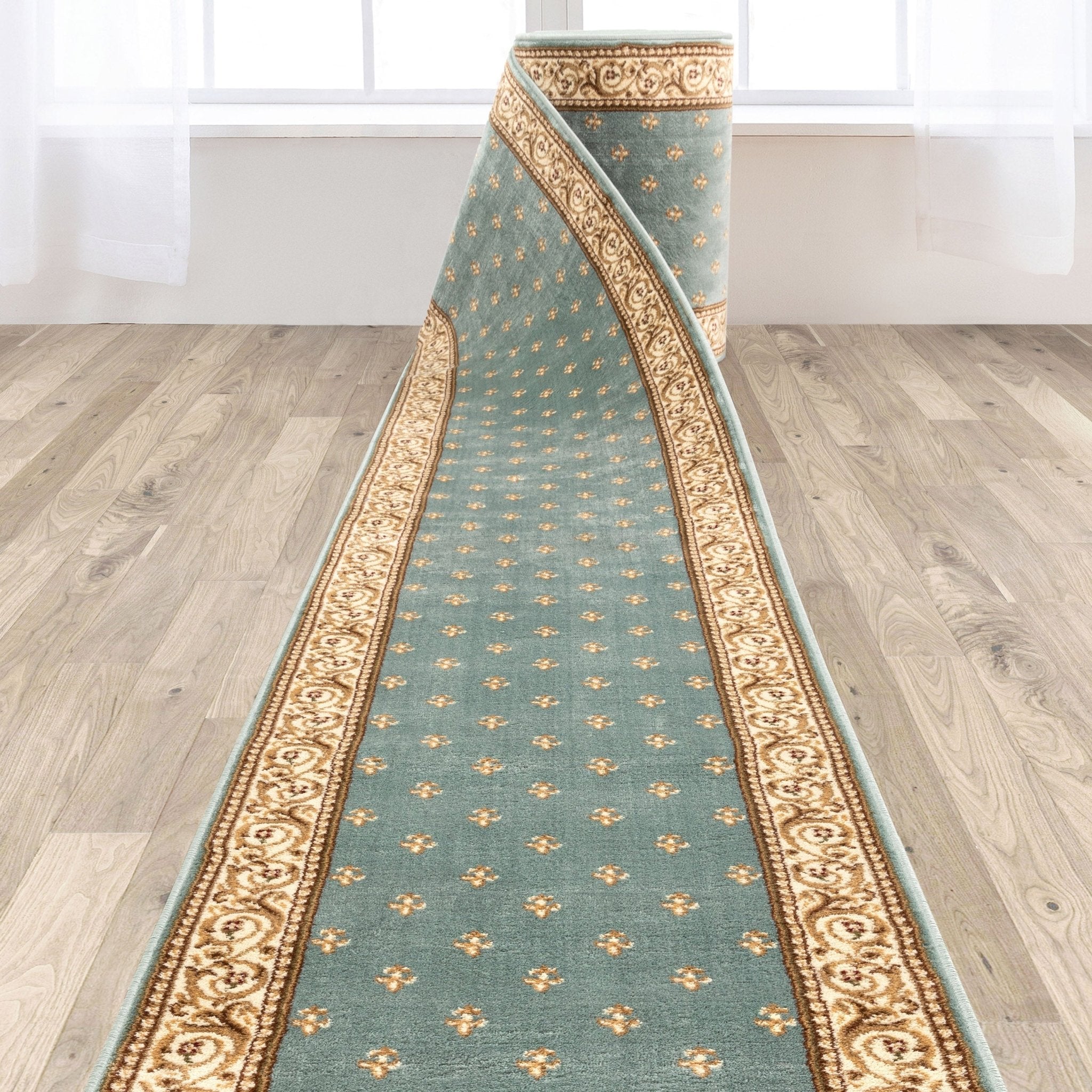 Custom Size Hallway & Stair Runner Fleur de Lis Traditional Light Blue 27 Inch Wide x Choose Your Custom Length Runner Rug、mySite、gigharbornorthrealestate